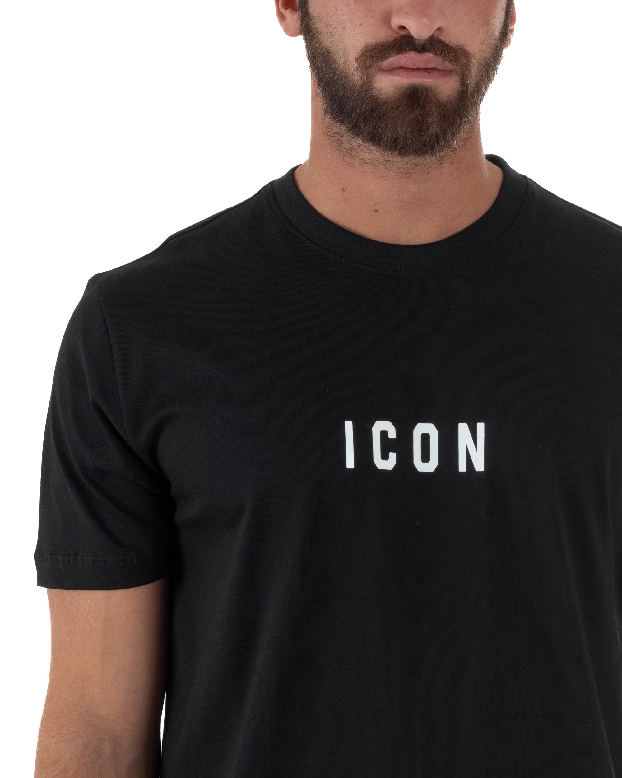 T-shirt Uomo Girocollo Regular Fit Stampa Basic Nero ICON ICUF2W6T002