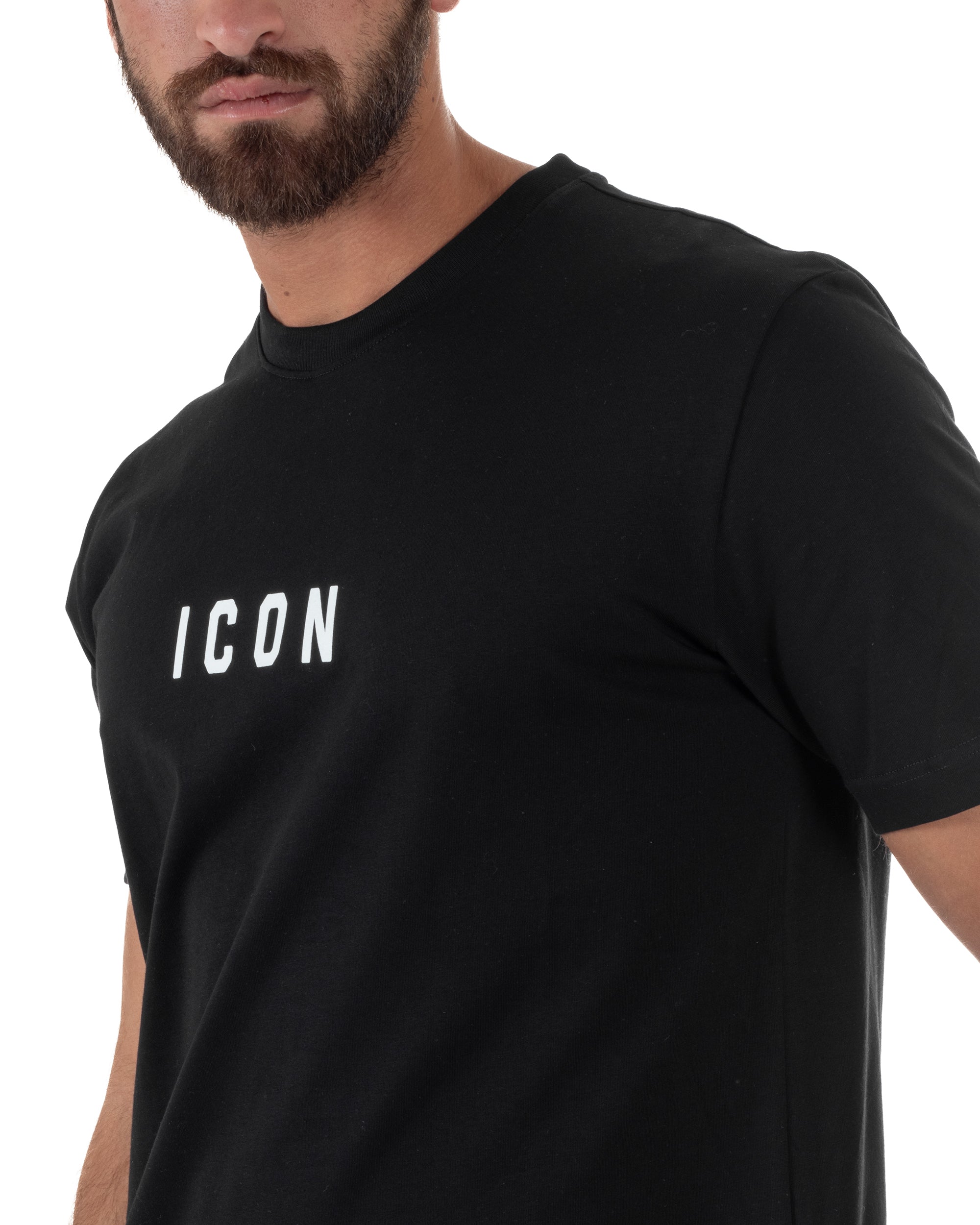 T-shirt Uomo Girocollo Regular Fit Stampa Basic Nero ICON ICUF2W6T002