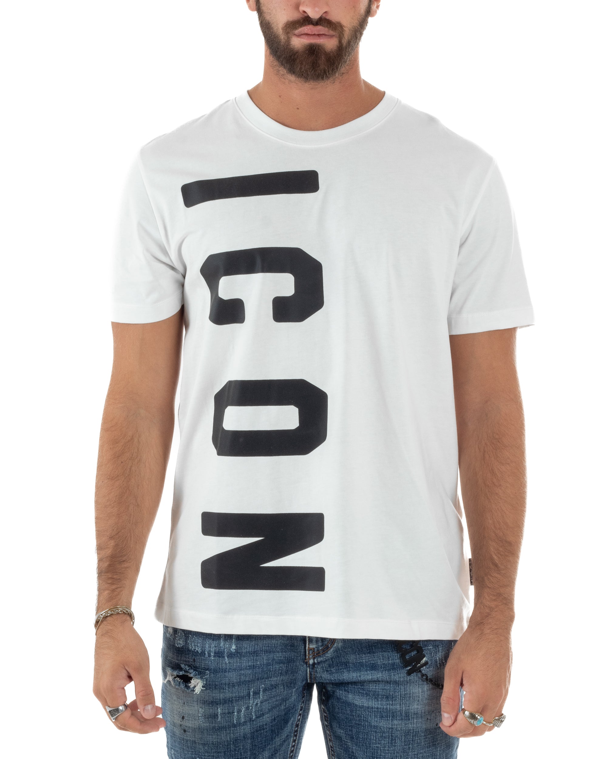 T-shirt Uomo Girocollo Stampa Basic Bianco ICON ICUF2W6T004