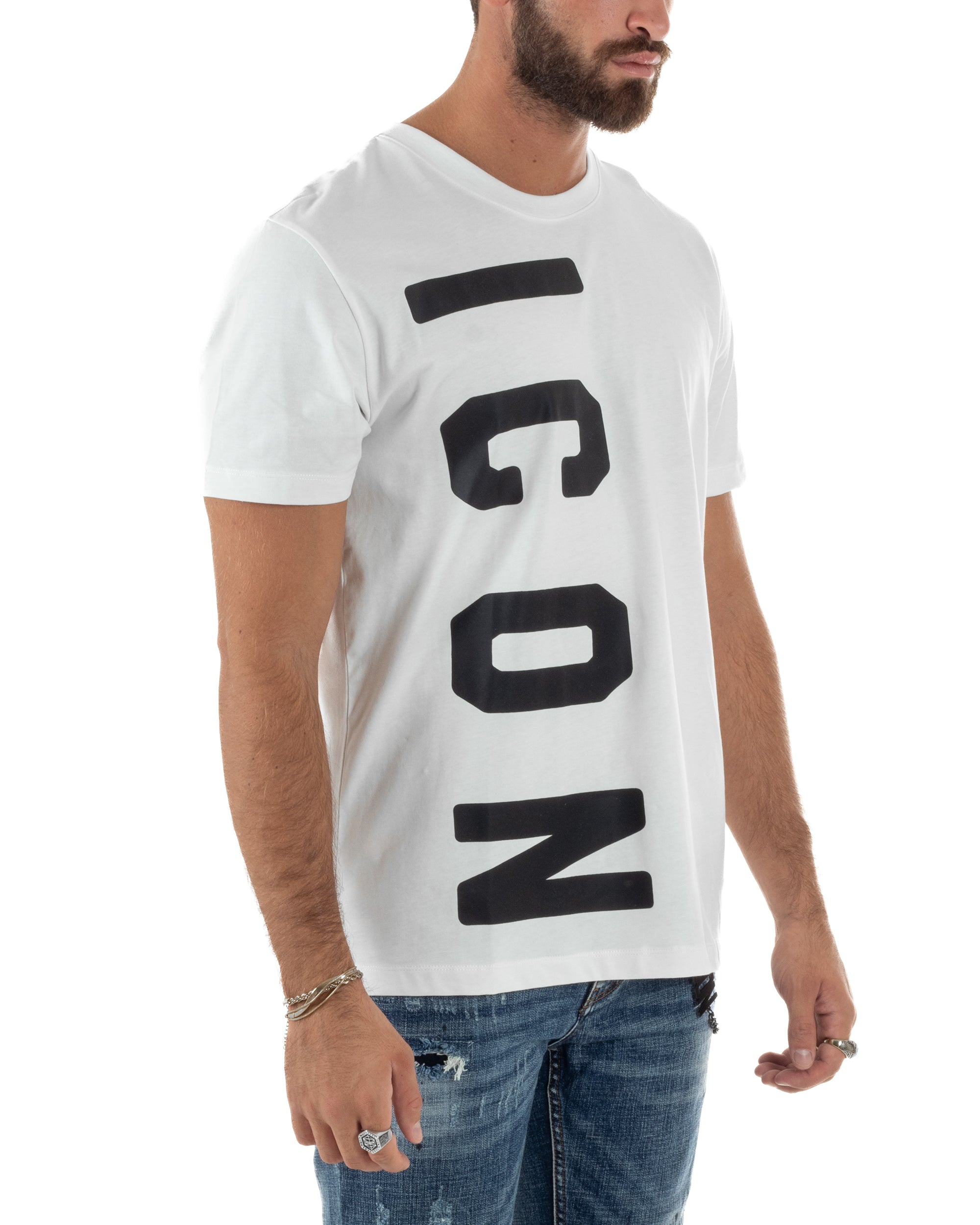 T-shirt Uomo Girocollo Stampa Basic Bianco ICON ICUF2W6T004
