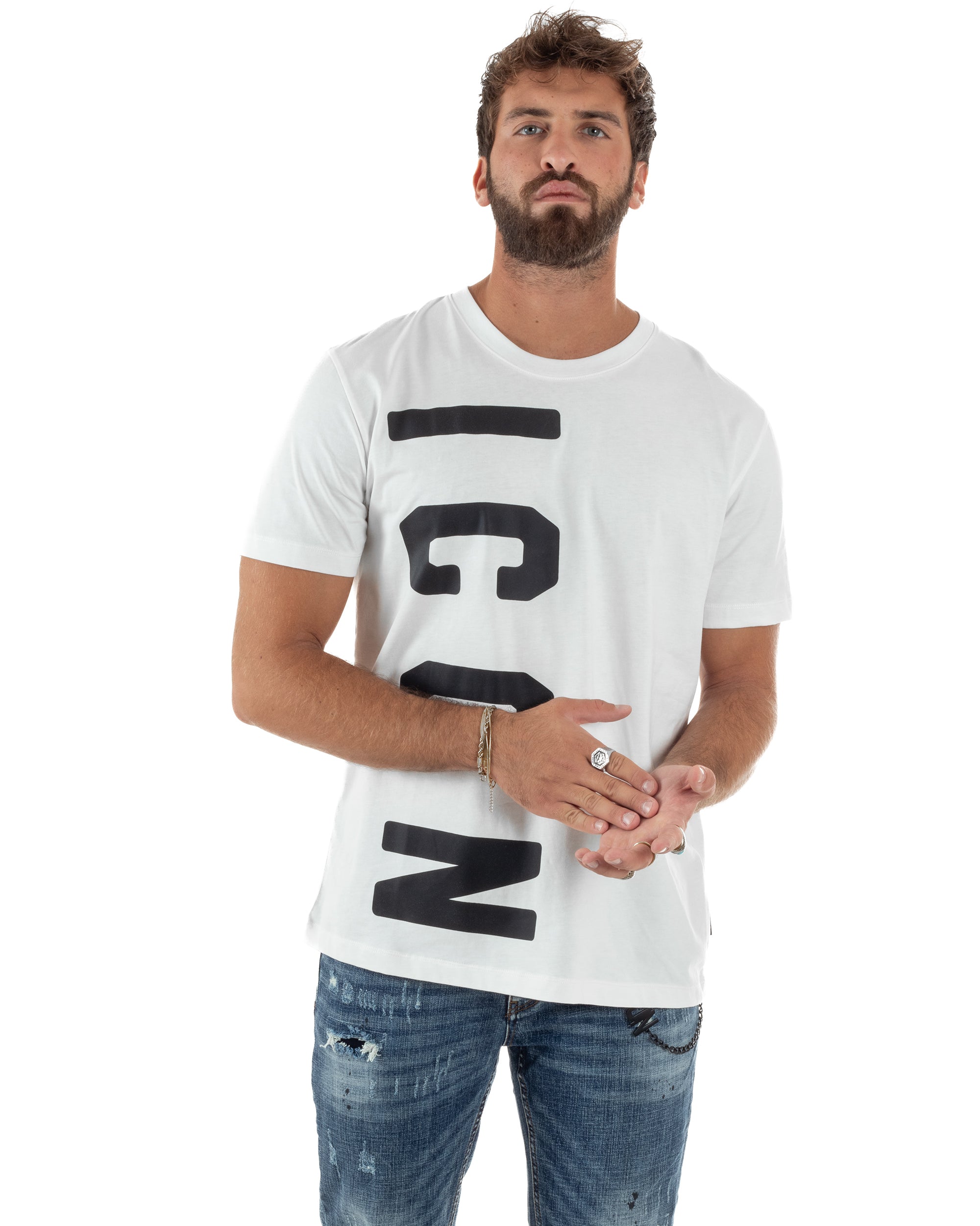 T-shirt Uomo Girocollo Stampa Basic Bianco ICON ICUF2W6T004