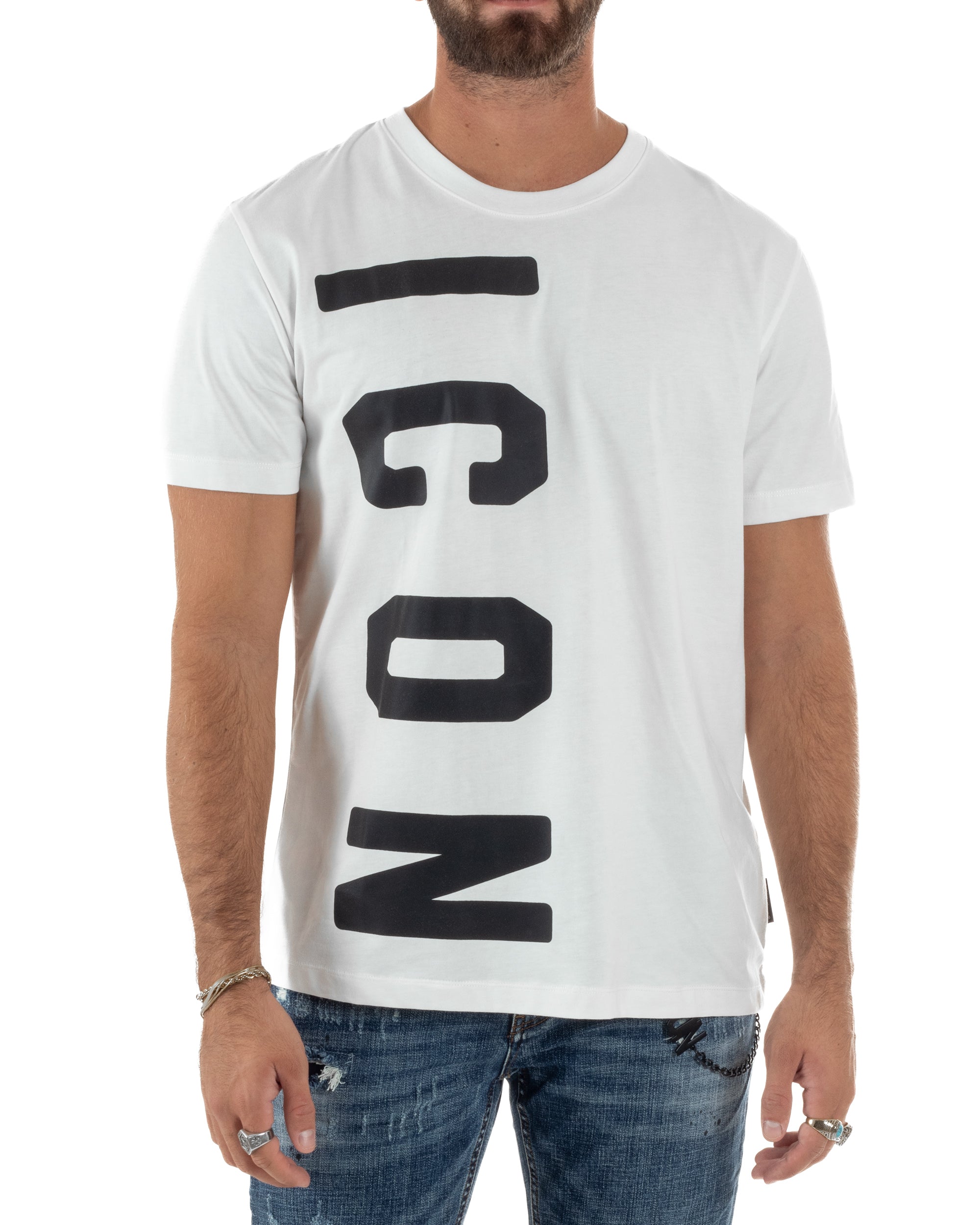 T-shirt Uomo Girocollo Stampa Basic Bianco ICON ICUF2W6T004