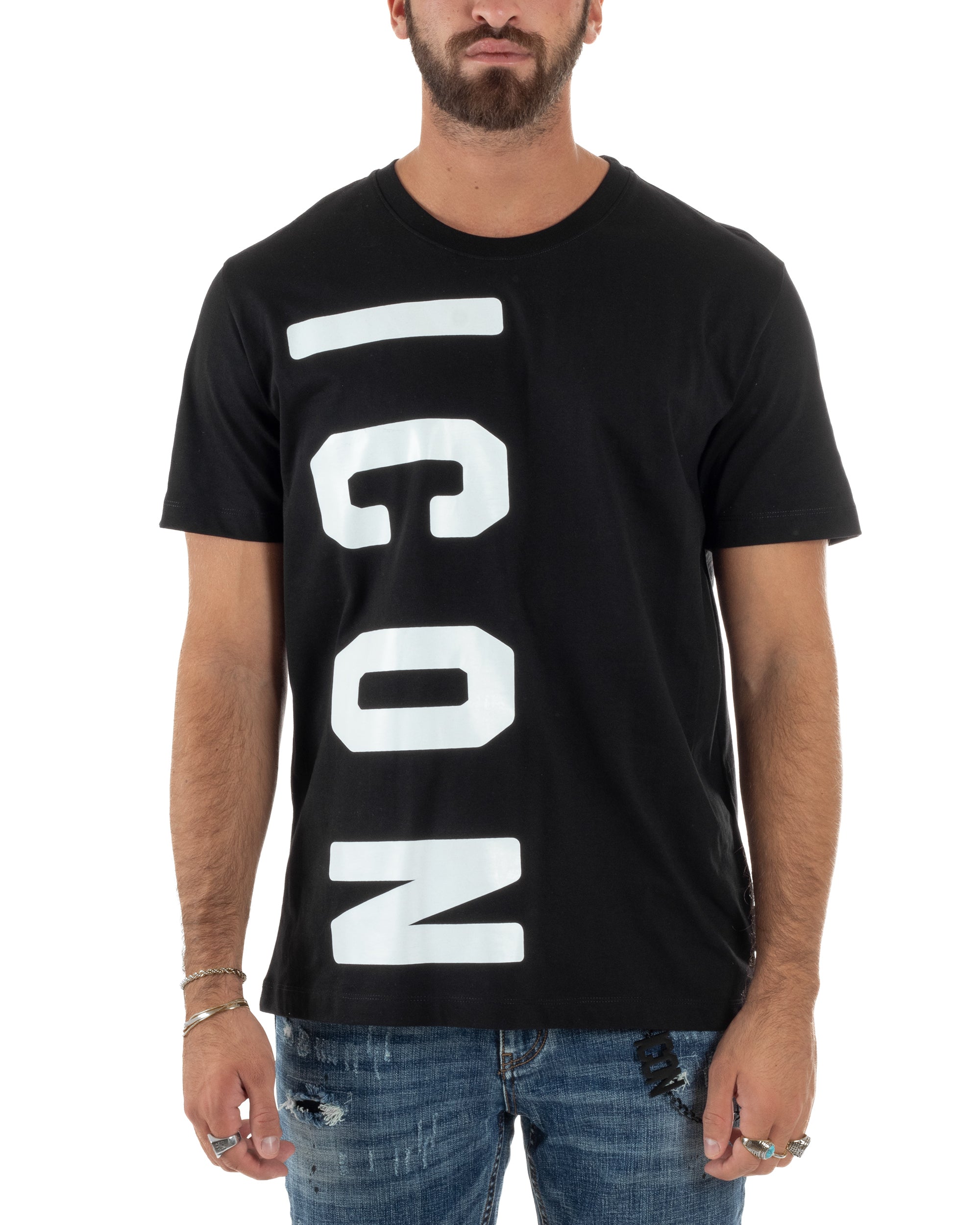 T-shirt Uomo Girocollo Stampa Basic Nero ICON ICUF2W6T004