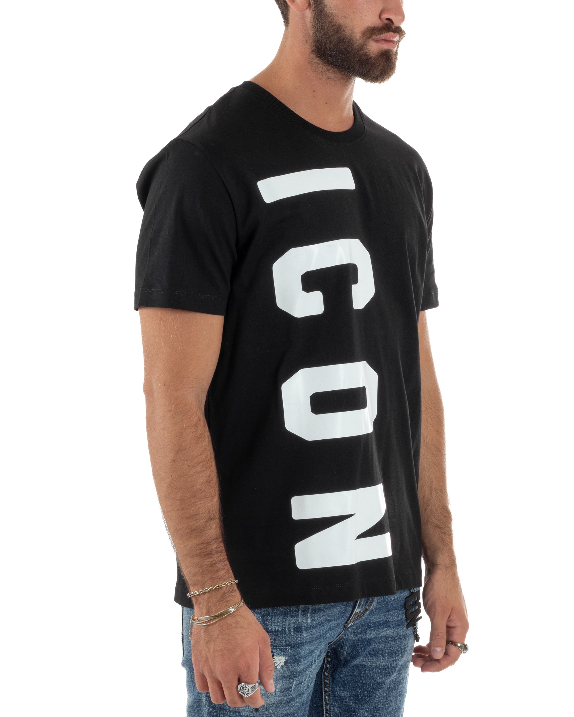 T-shirt Uomo Girocollo Stampa Basic Nero ICON ICUF2W6T004