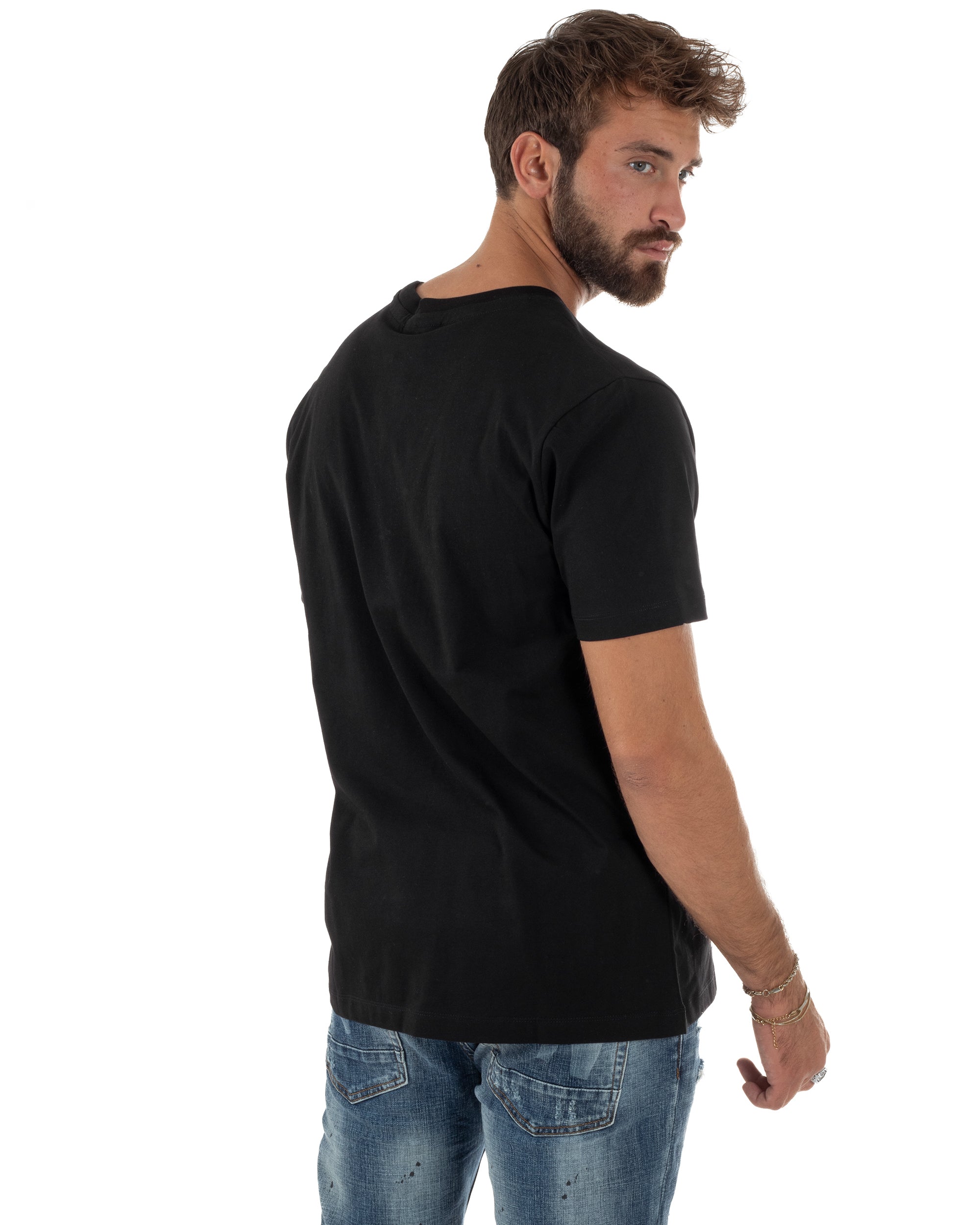T-shirt Uomo Girocollo Stampa Basic Nero ICON ICUF2W6T004