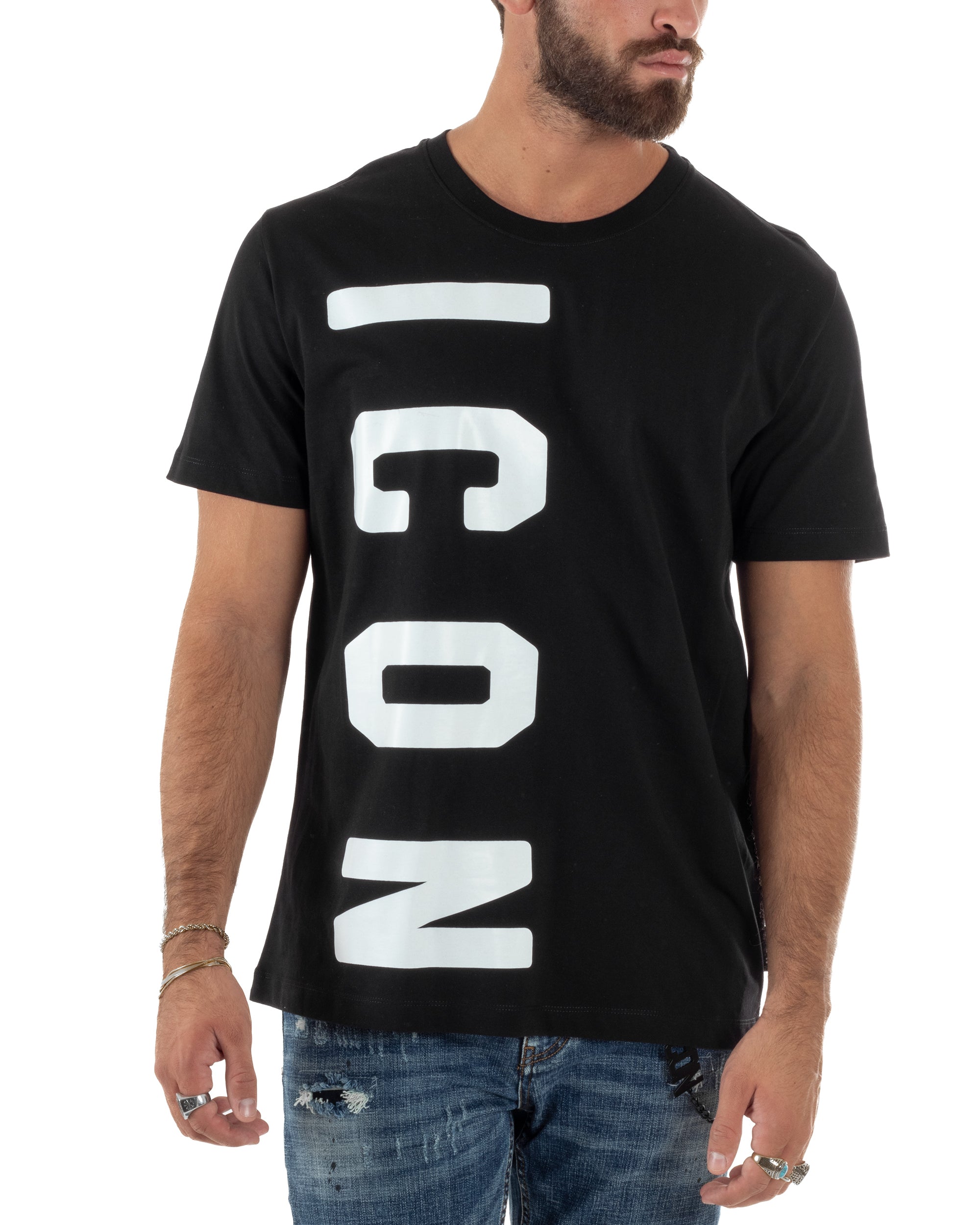 T-shirt Uomo Girocollo Stampa Basic Nero ICON ICUF2W6T004