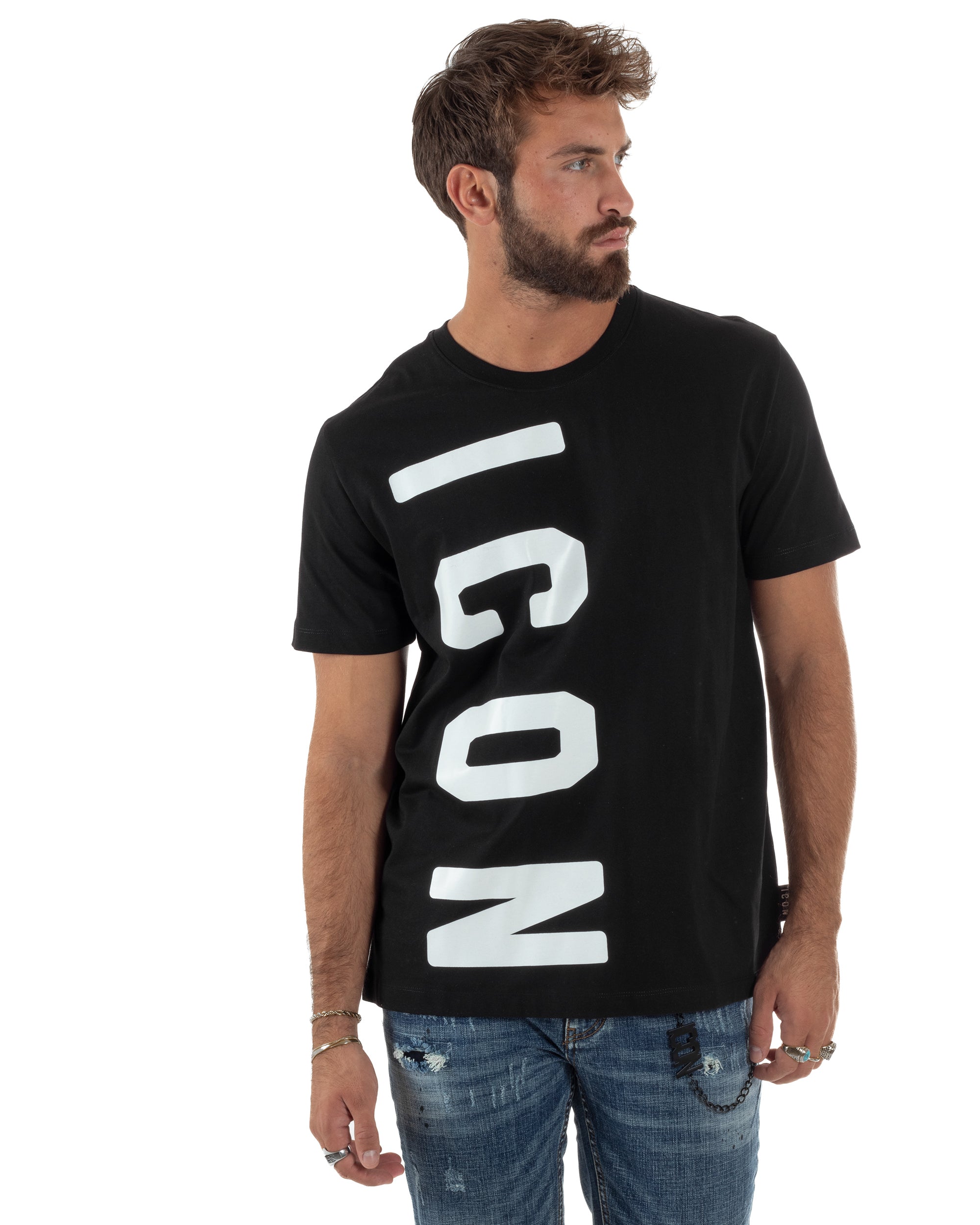T-shirt Uomo Girocollo Stampa Basic Nero ICON ICUF2W6T004