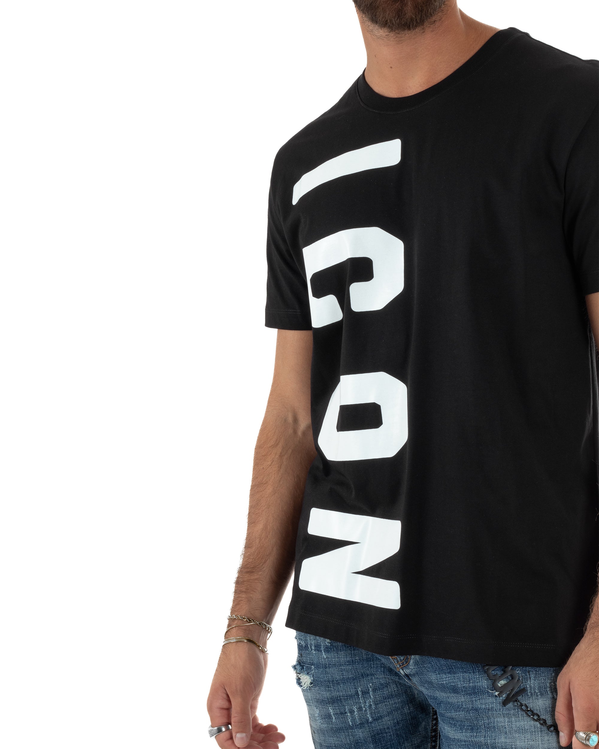 T-shirt Uomo Girocollo Stampa Basic Nero ICON ICUF2W6T004