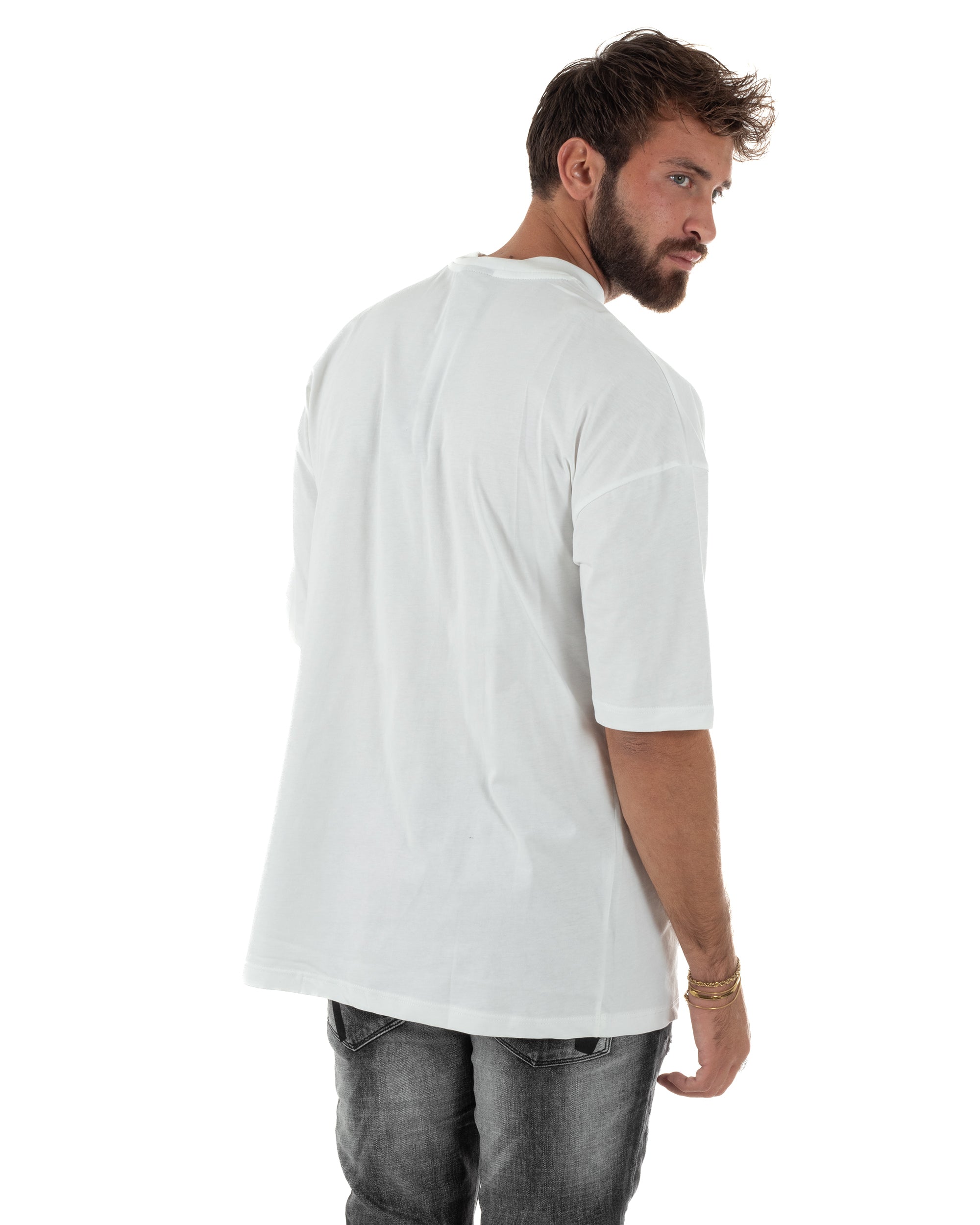 T-shirt Uomo Mezzo Collo Stampa Basic Oversize Gola Alta Bianco ICON ICUF2W6T007