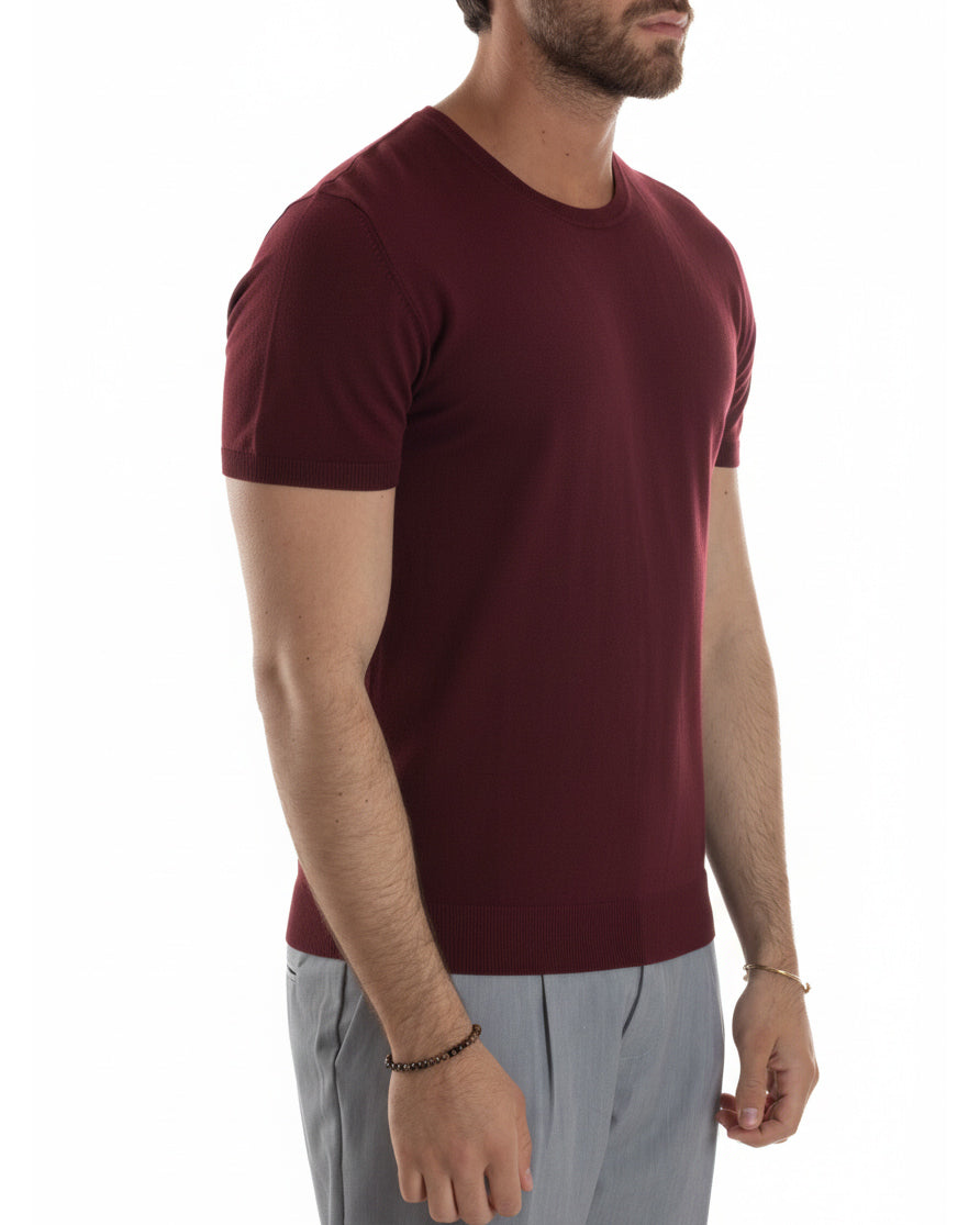Vista laterale t-shirt uomo bordeaux girocollo filo leggera basic