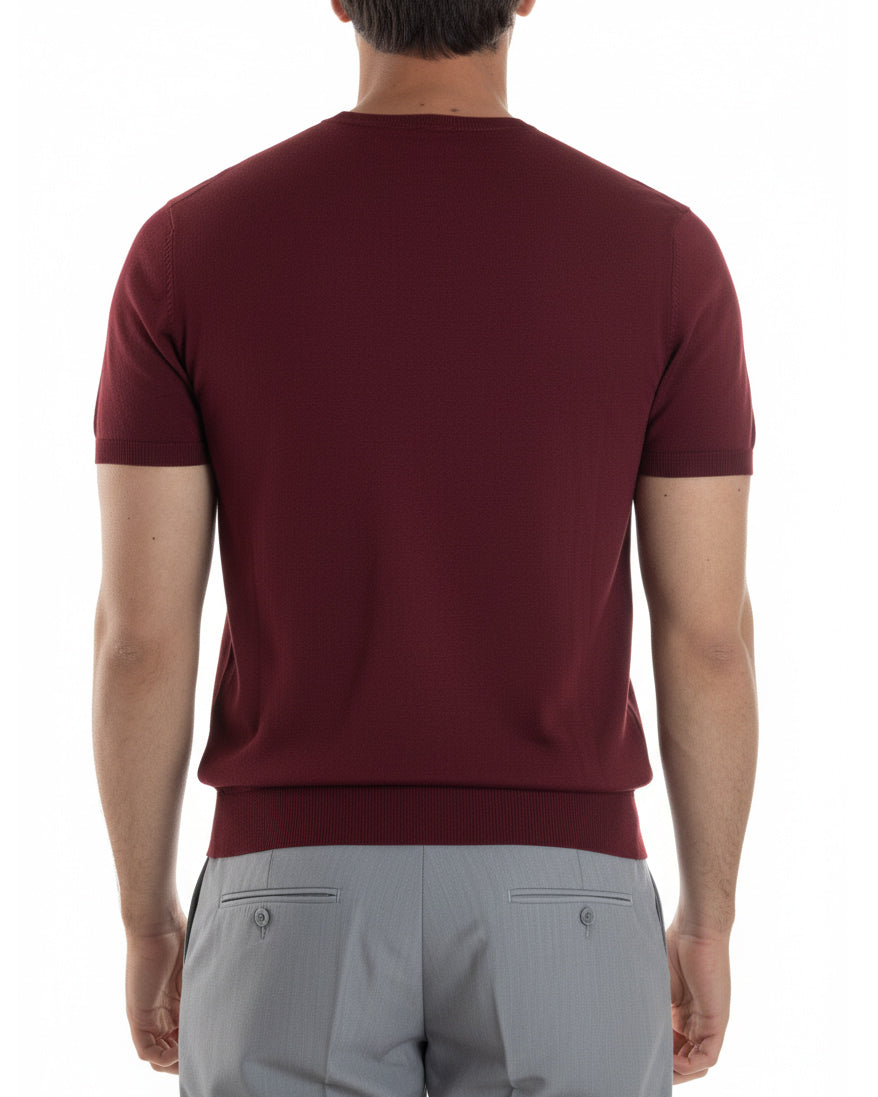 Vista completa posteriore t-shirt uomo bordeaux girocollo filo casual basic