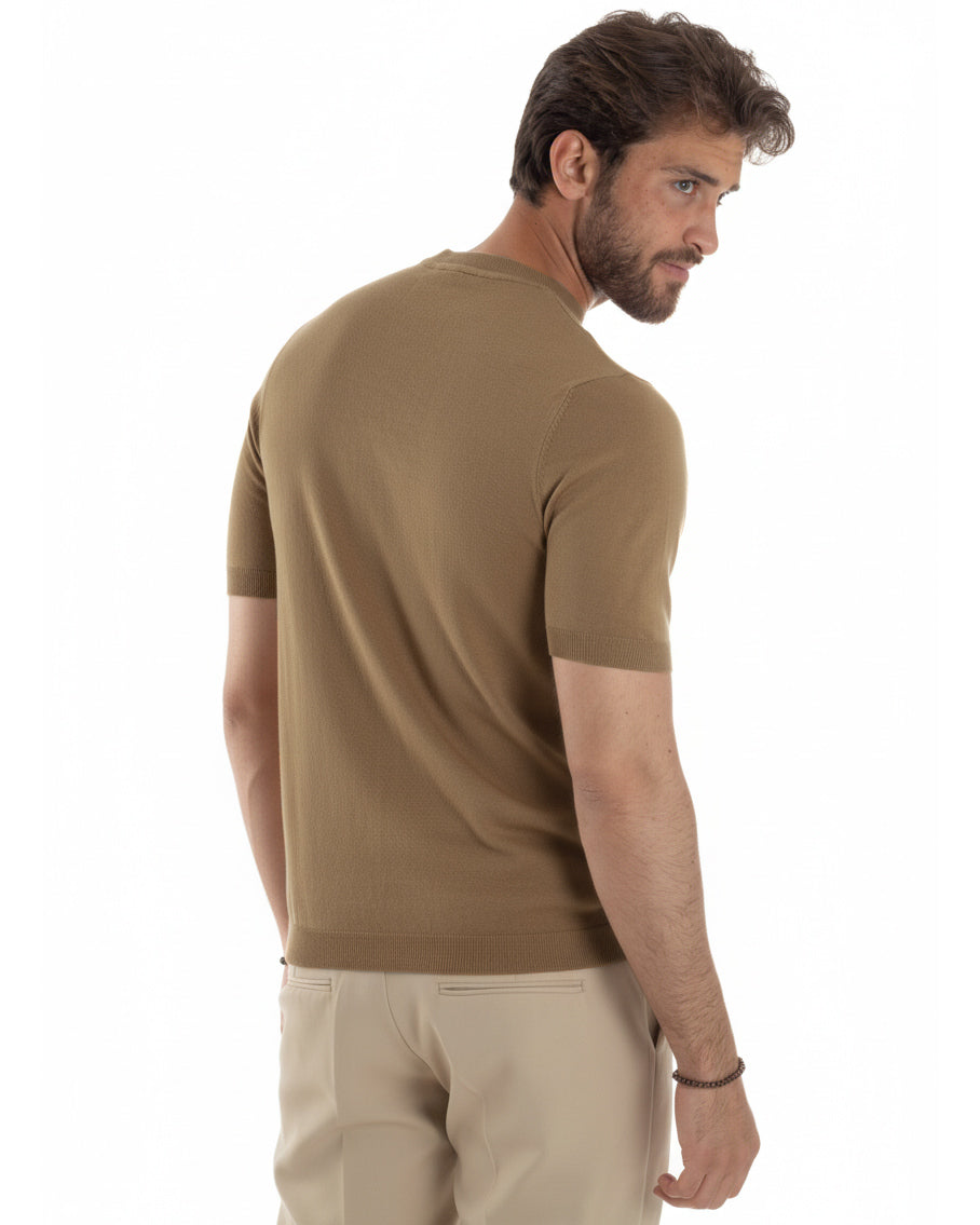 Vista posteriore t-shirt tabacco girocollo filo regular fit casual