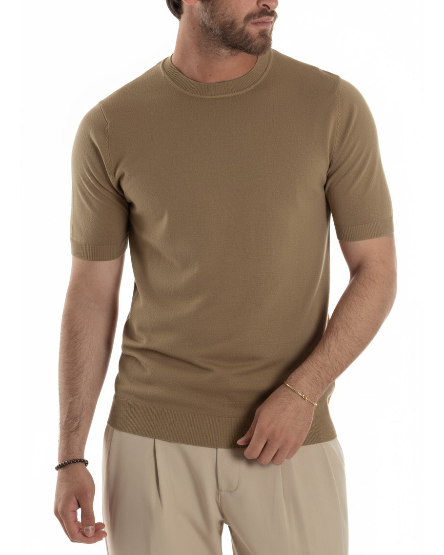 T-shirt uomo tabacco girocollo filo maglia sottogiacca regular fit