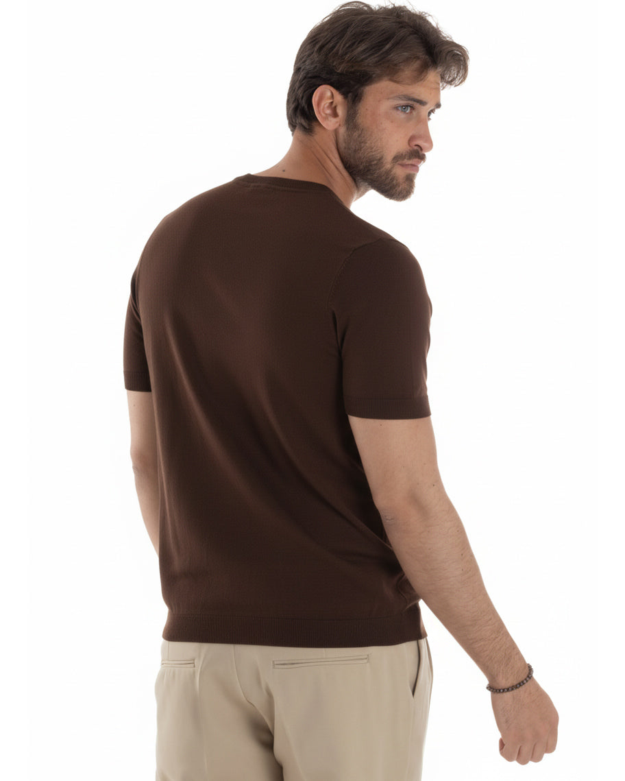 Vista posteriore t-shirt marrone girocollo filo regular fit casual