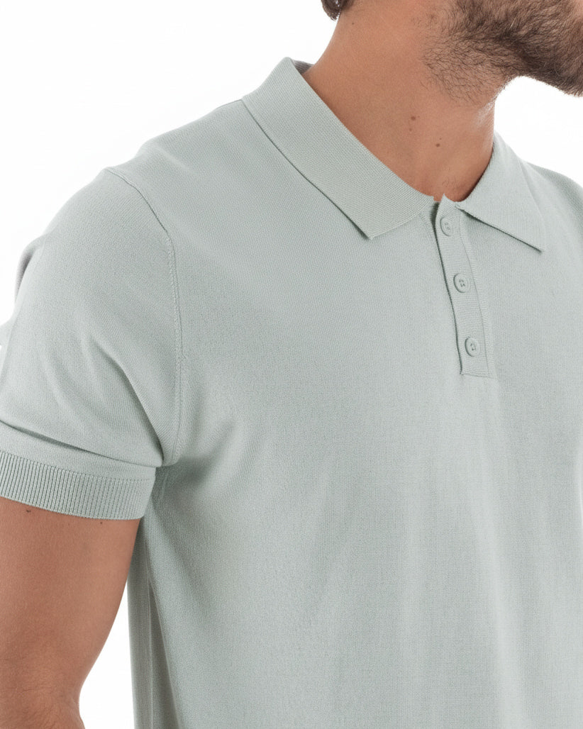 Dettaglio colletto a costine polo ghiaccio filo viscosa uomo