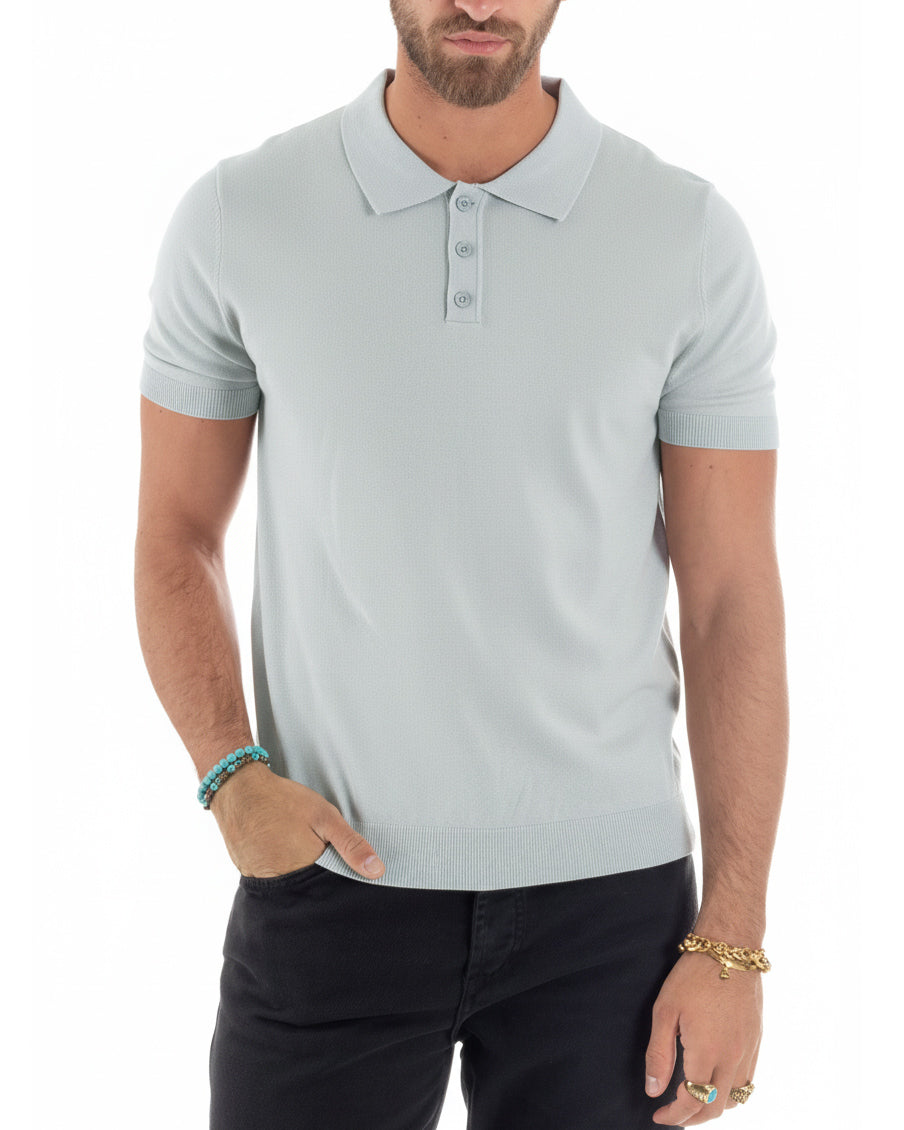 Polo uomo ghiaccio filo maglia con colletto a costine regular fit