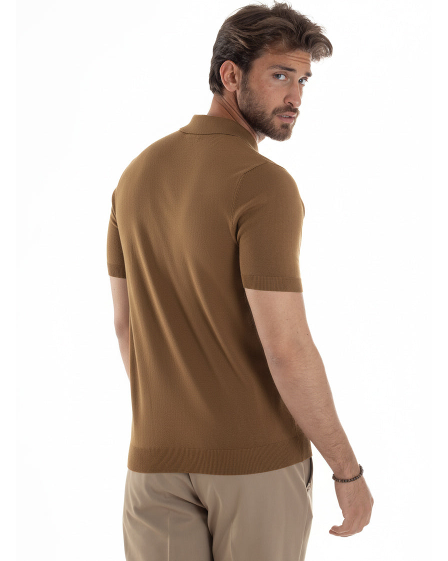 Vista posteriore polo tabacco filo maglia regular fit casual uomo