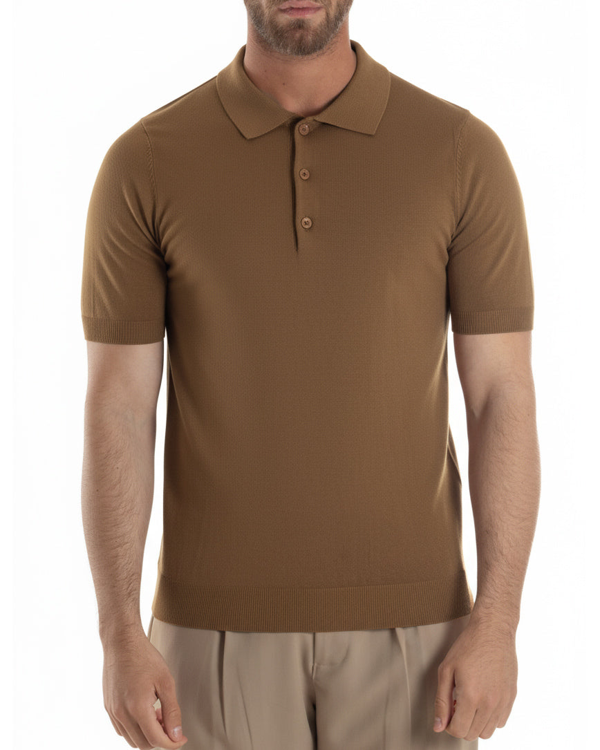 Vista completa polo uomo tabacco filo maglia sottogiacca basic