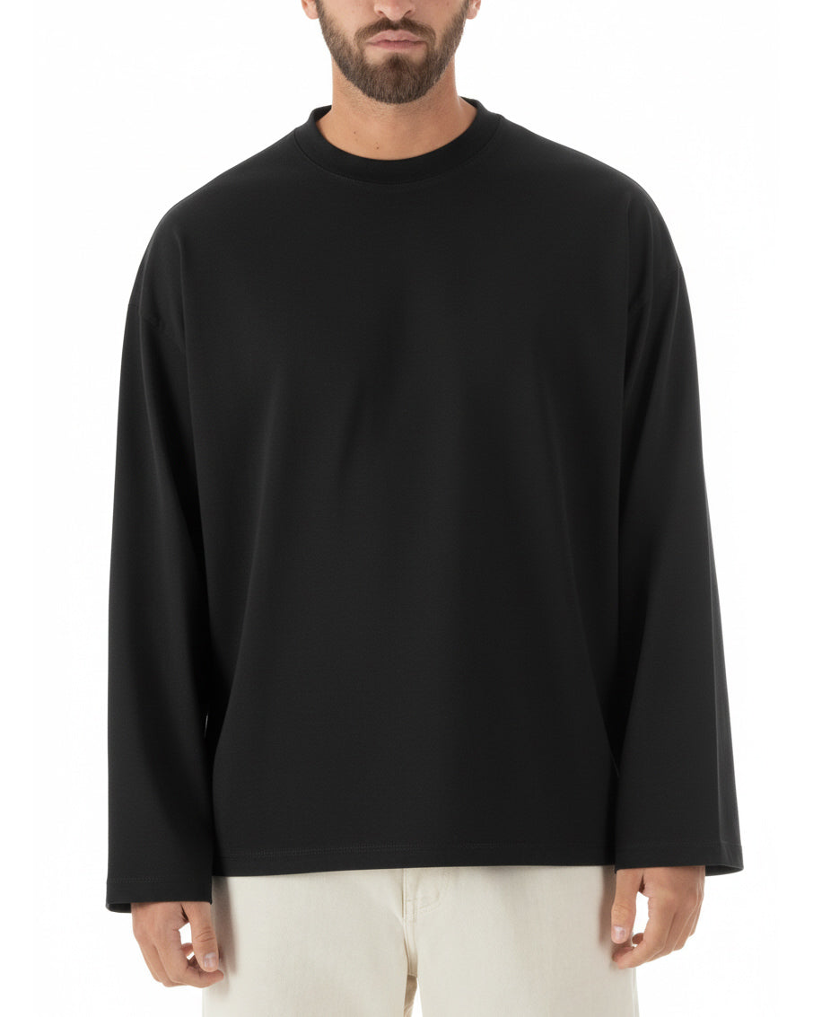 Maglia uomo nero girocollo maniche lunghe oversize 100% cotone casual