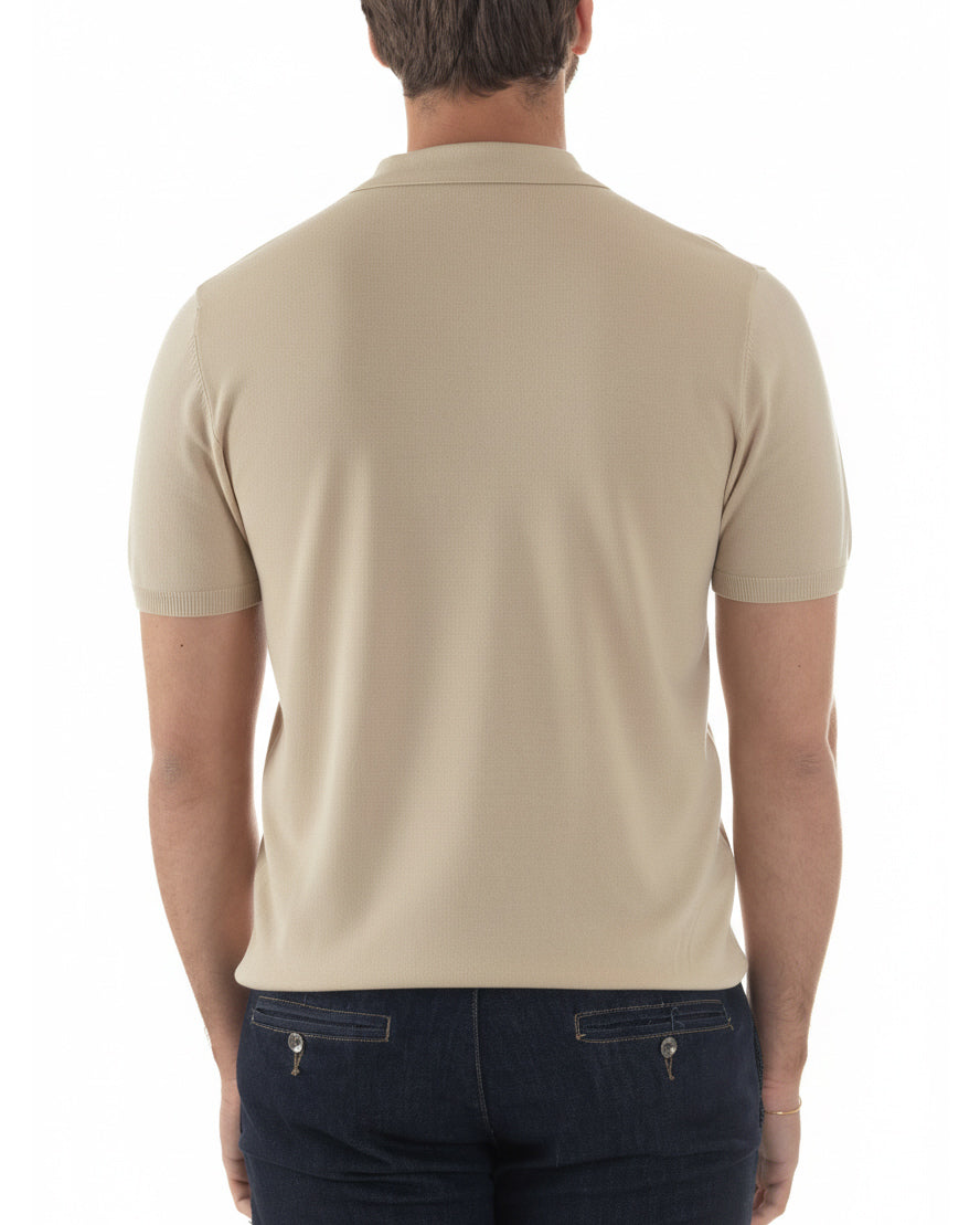 Polo uomo filo maglia colletto con zip t-shirt sottogiacca leggera beige GIOSAL-TS3208A