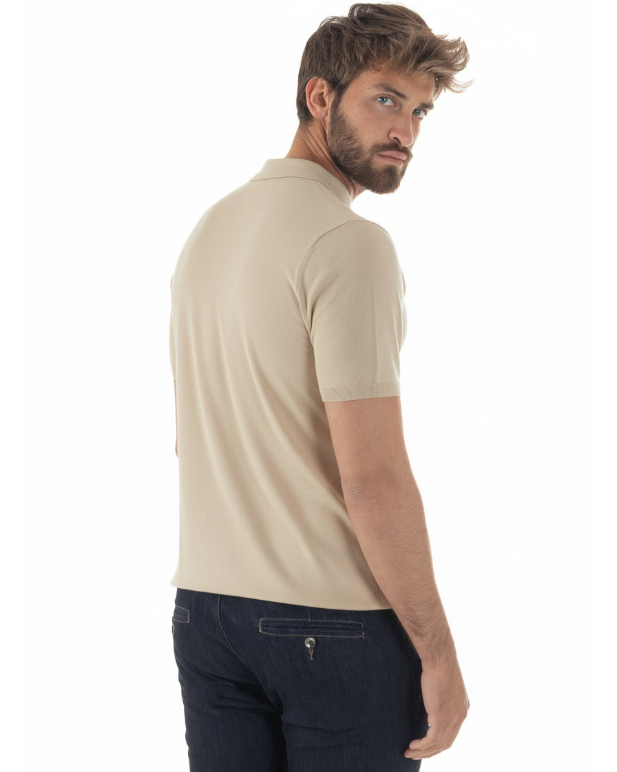 Polo uomo filo maglia colletto con zip t-shirt sottogiacca leggera beige GIOSAL-TS3208A