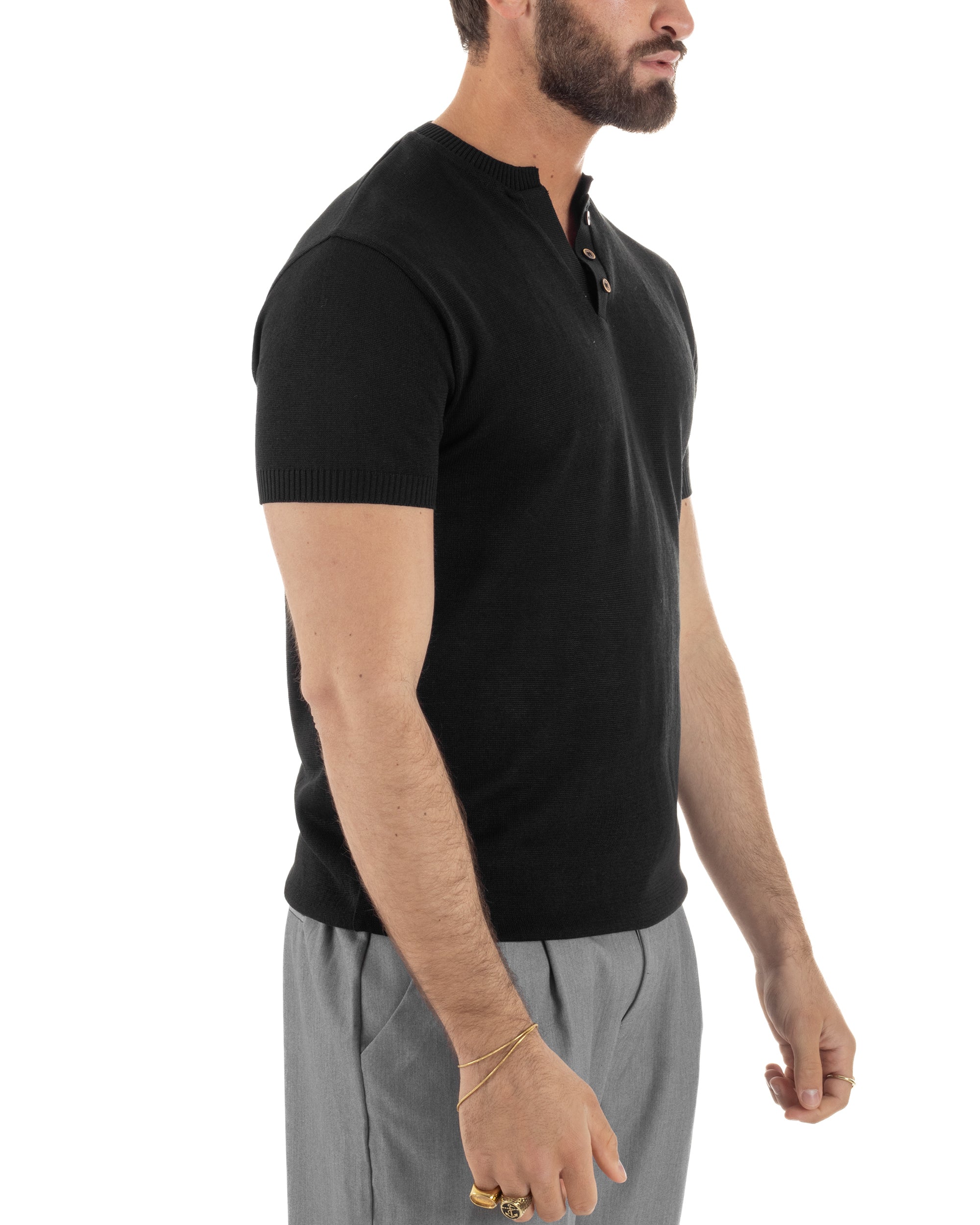 T-shirt uomo filo maglia scollo v serafino sottogiacca leggera nero GIOSAL-TS3223A