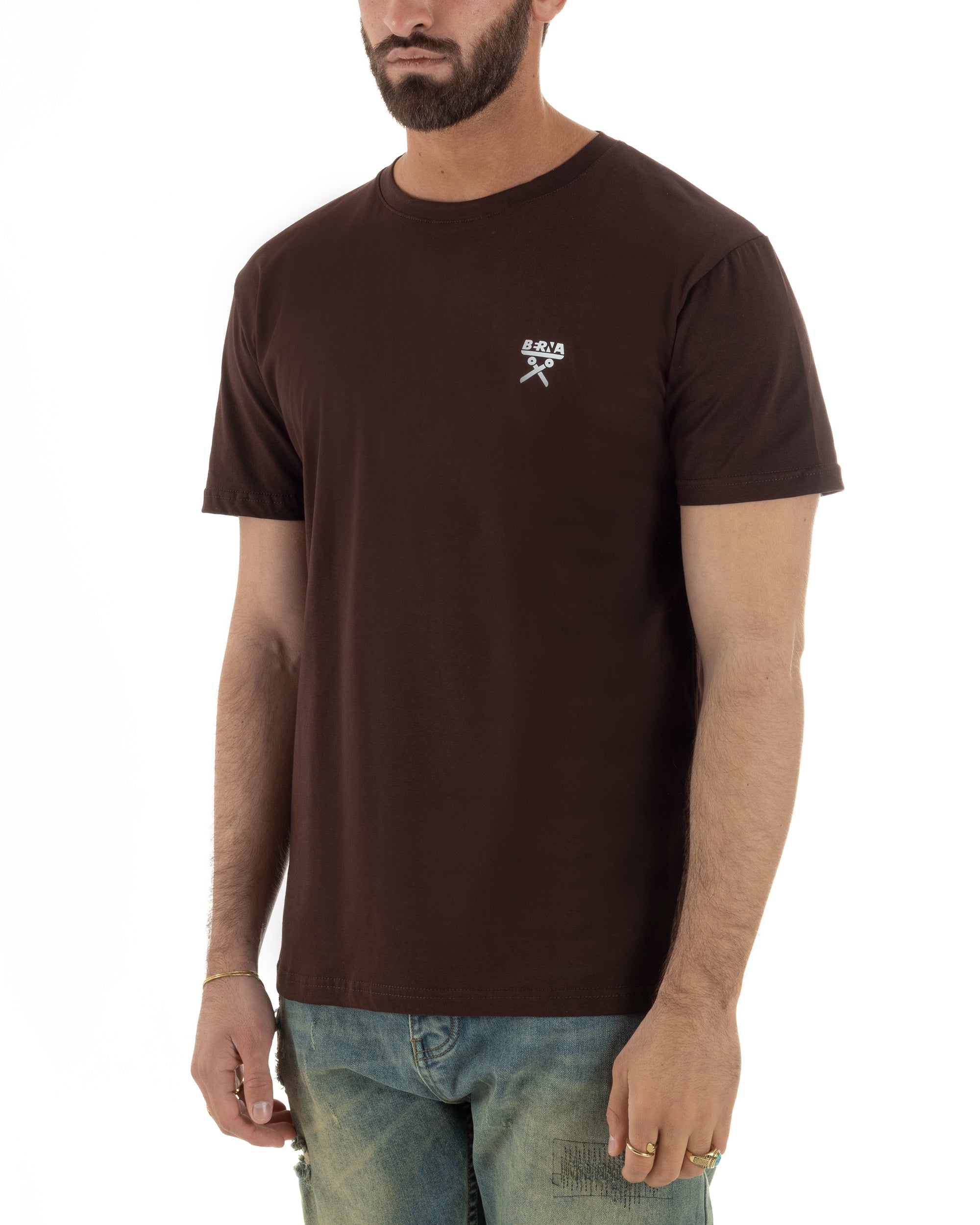 T-shirt uomo cotone logata regular fit basic marrone BERNA M-261062