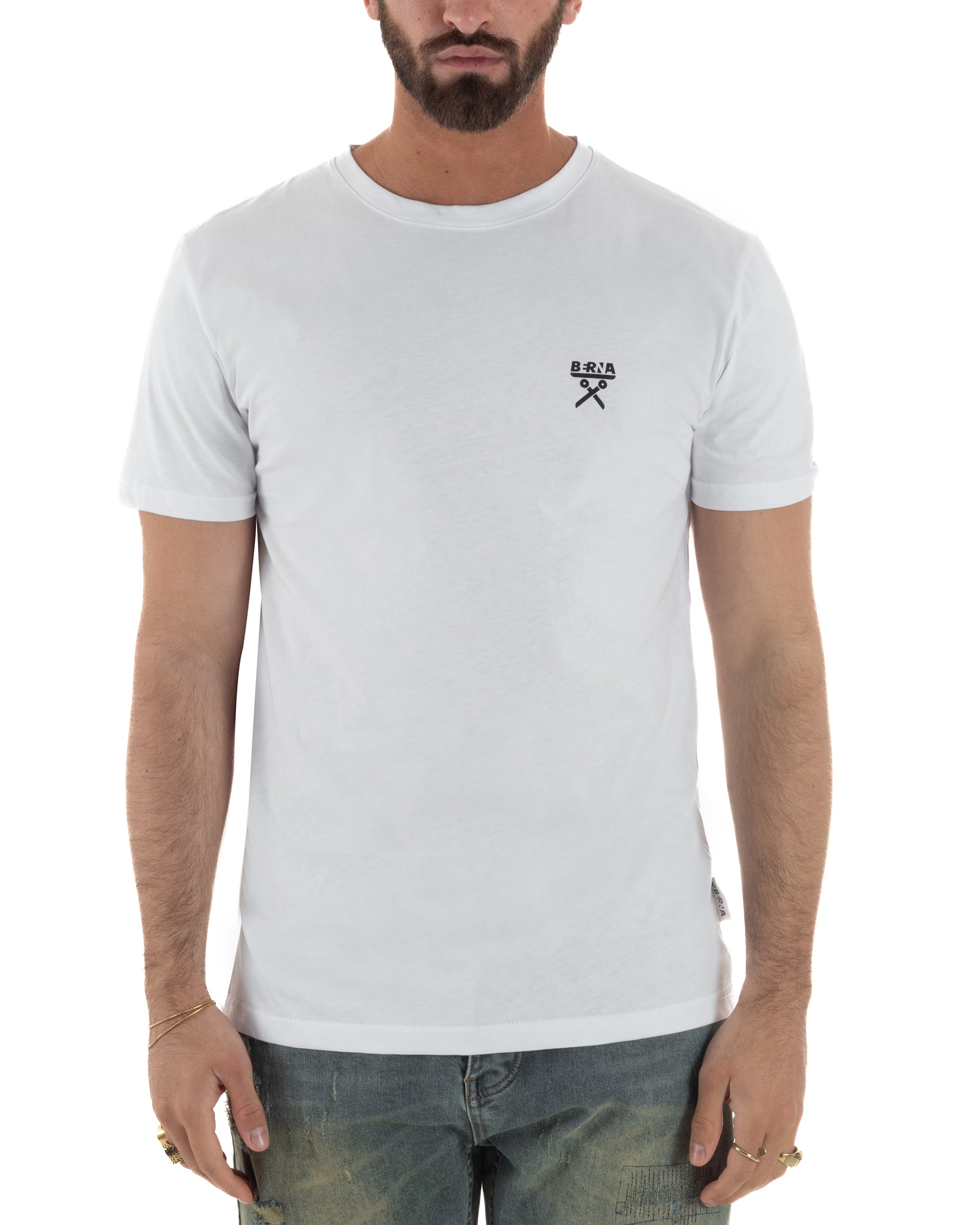 T-shirt uomo cotone logata regular fit basic bianco BERNA M-261062