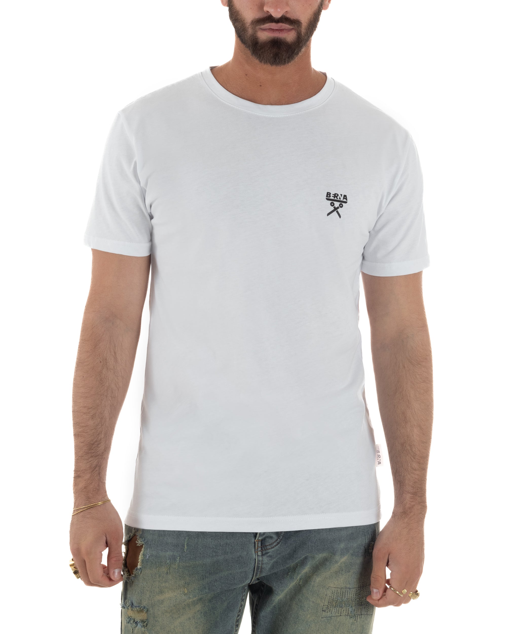 T-shirt uomo cotone logata regular fit basic bianco BERNA M-261062