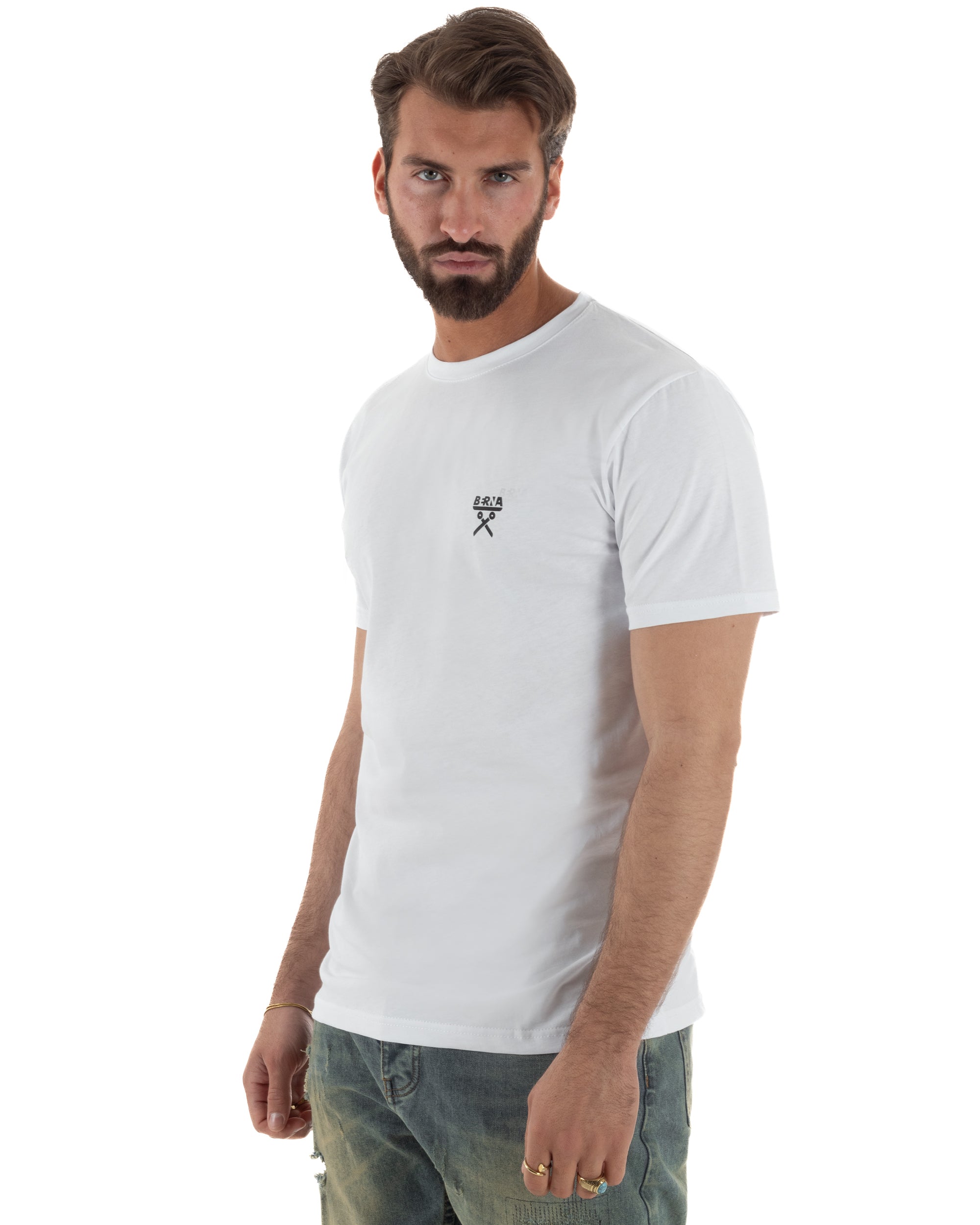 T-shirt uomo cotone logata regular fit basic bianco BERNA M-261062