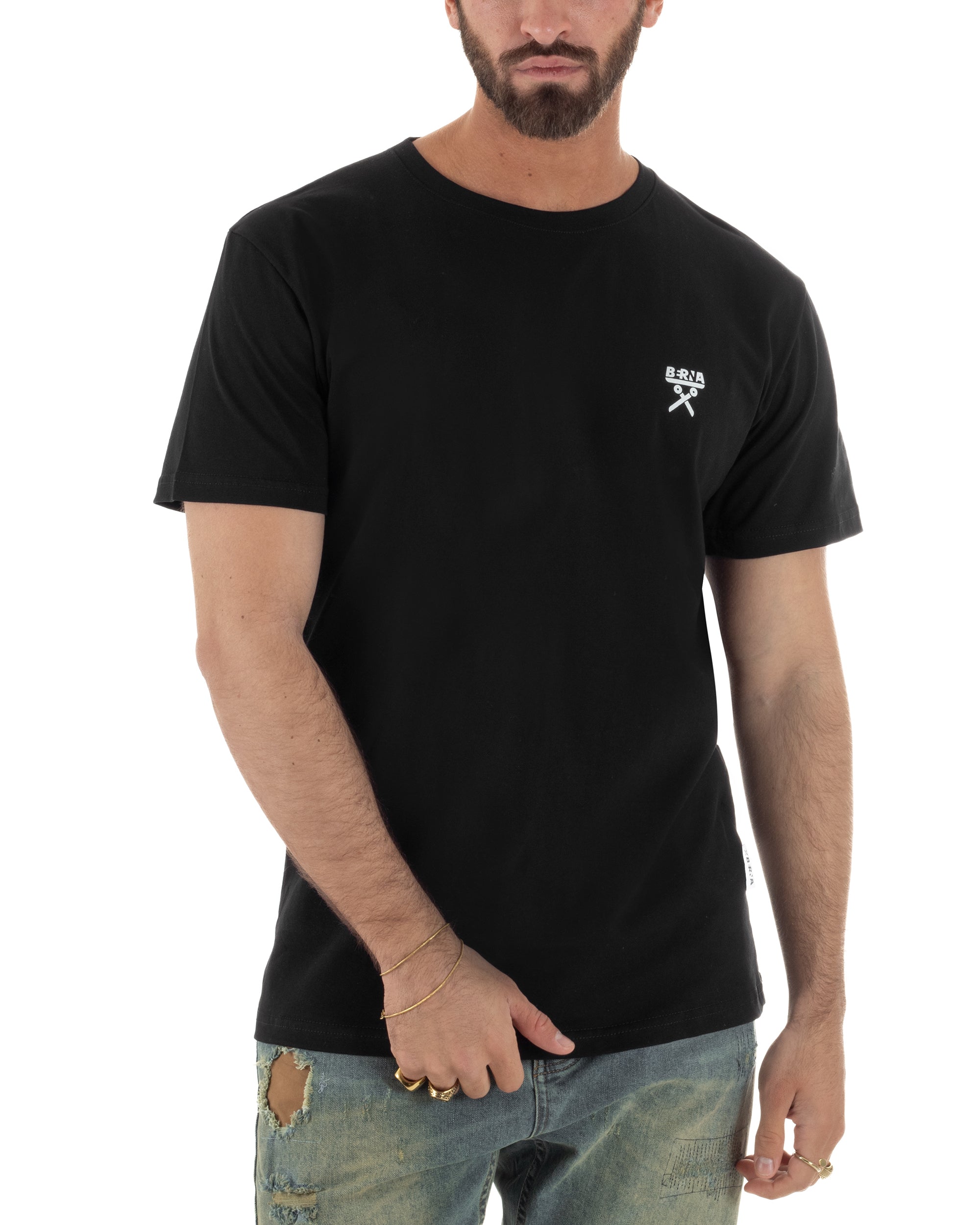 T-shirt uomo cotone logata regular fit basic nero BERNA M-261062