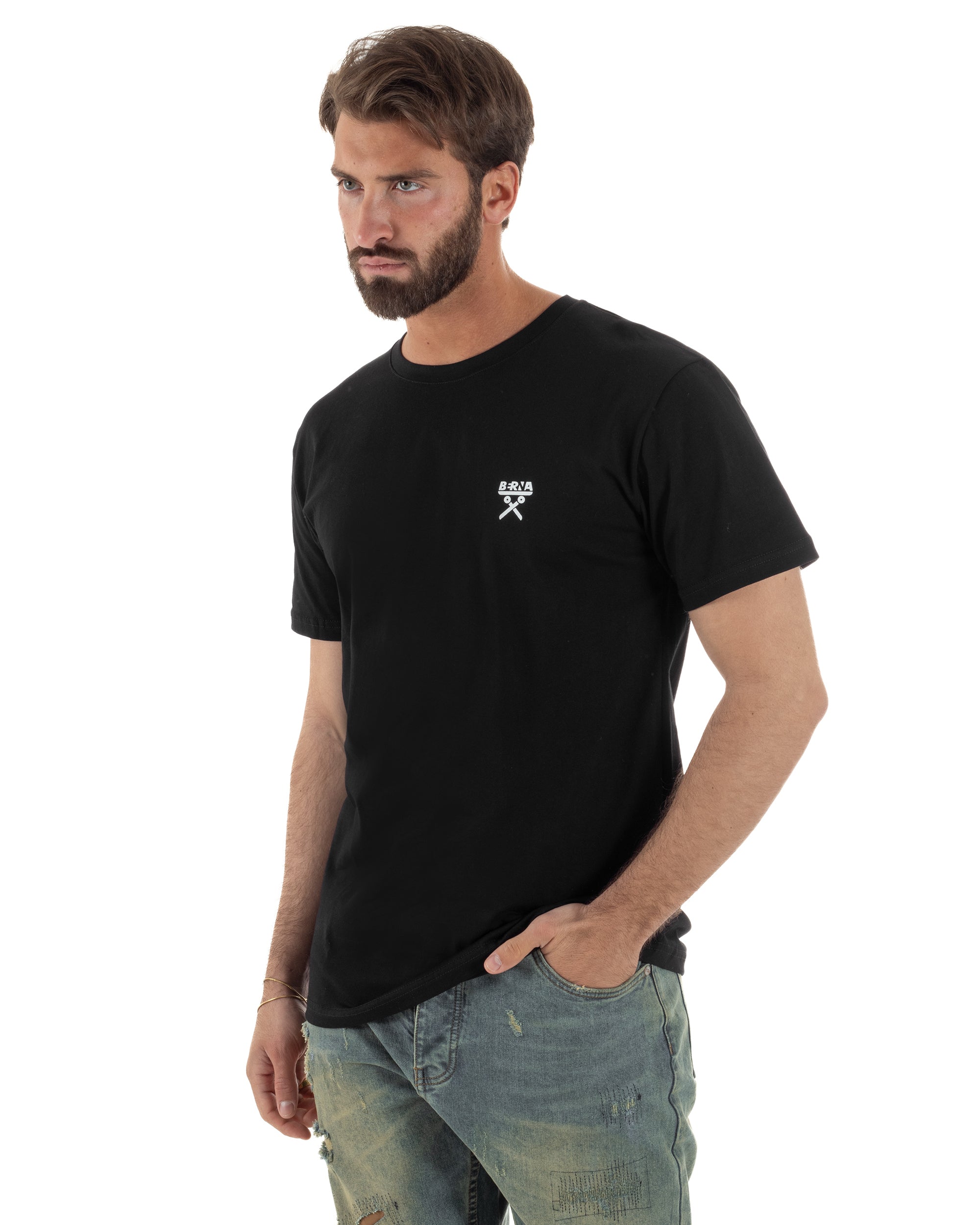 T-shirt uomo cotone logata regular fit basic nero BERNA M-261062
