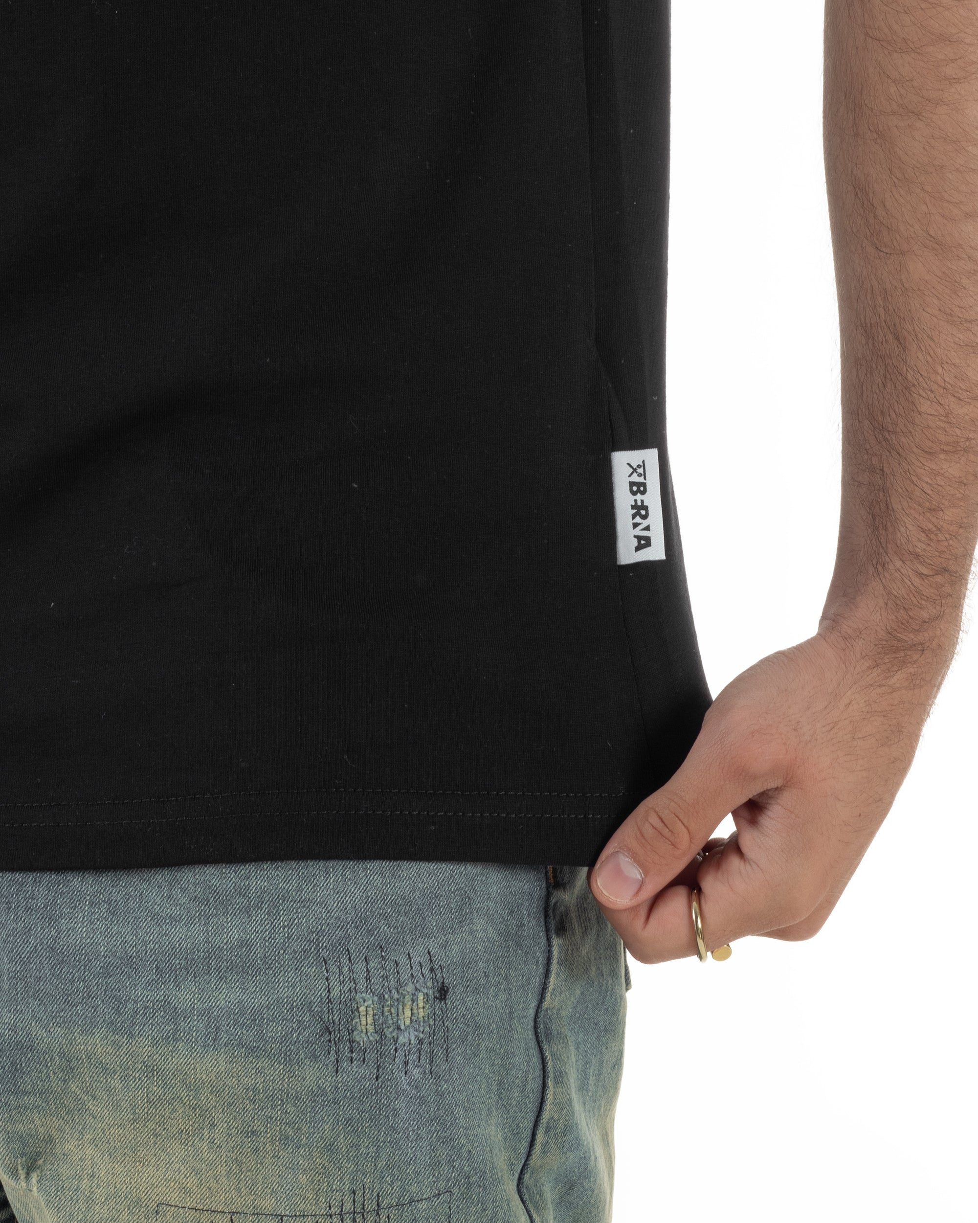 T-shirt uomo cotone logata regular fit basic nero BERNA M-261062