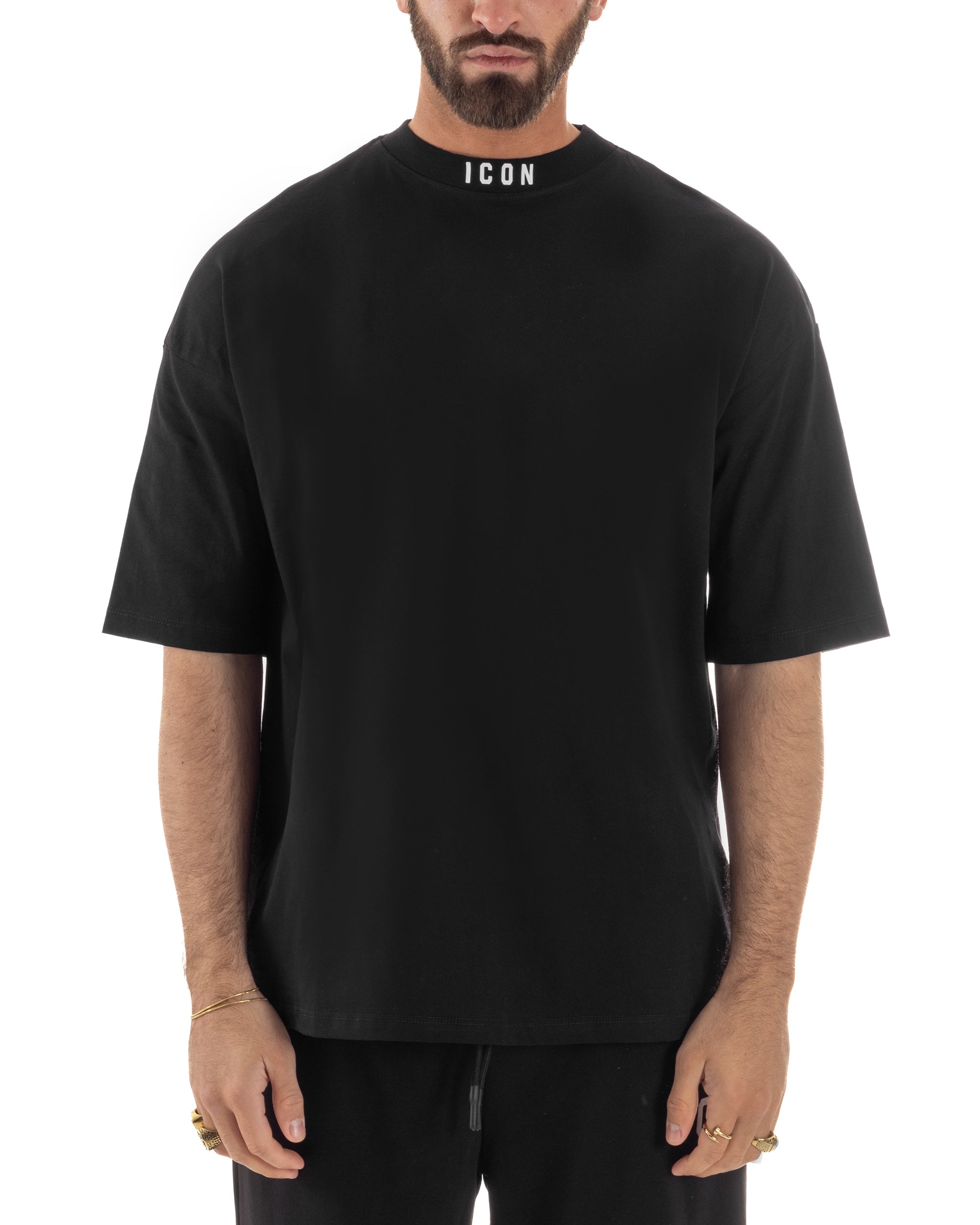 T-shirt uomo mezzo collo stampa basic oversize gola alta nero ICON IUT008