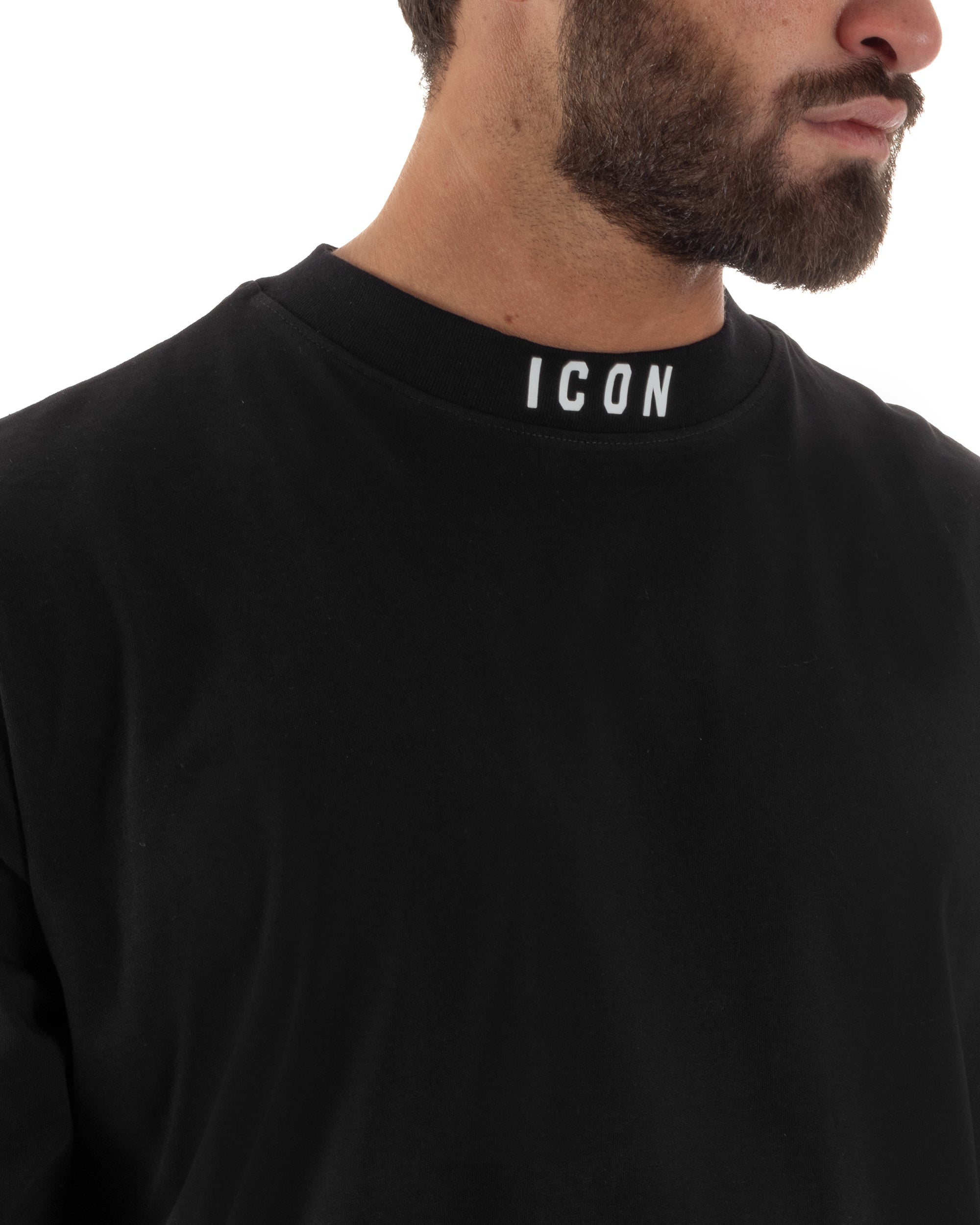 T-shirt uomo mezzo collo stampa basic oversize gola alta nero ICON IUT008