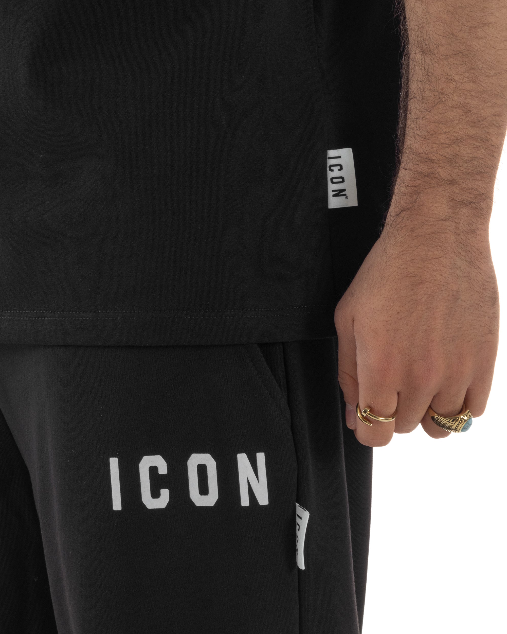 T-shirt uomo mezzo collo stampa basic oversize gola alta nero ICON IUT008