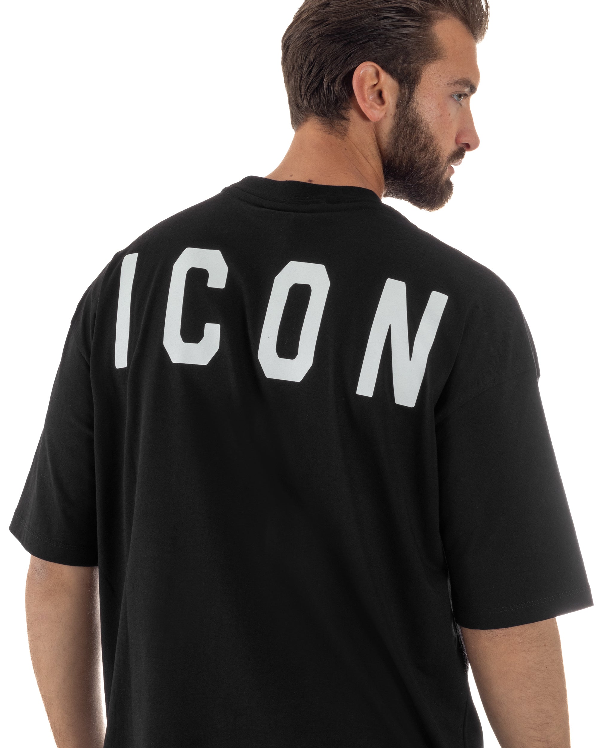 T-shirt uomo mezzo collo stampa basic oversize gola alta nero ICON IUT008