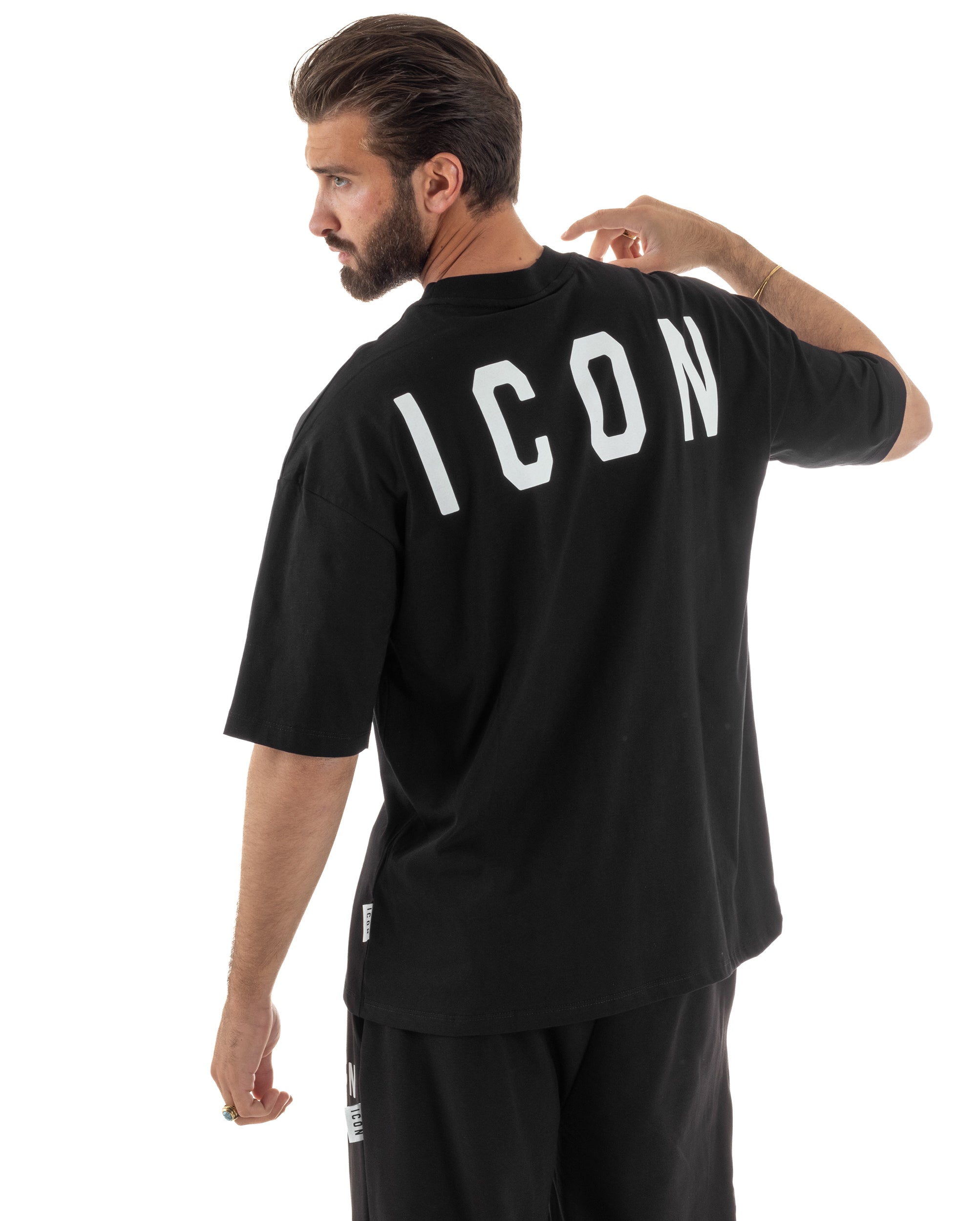 T-shirt uomo mezzo collo stampa basic oversize gola alta nero ICON IUT008