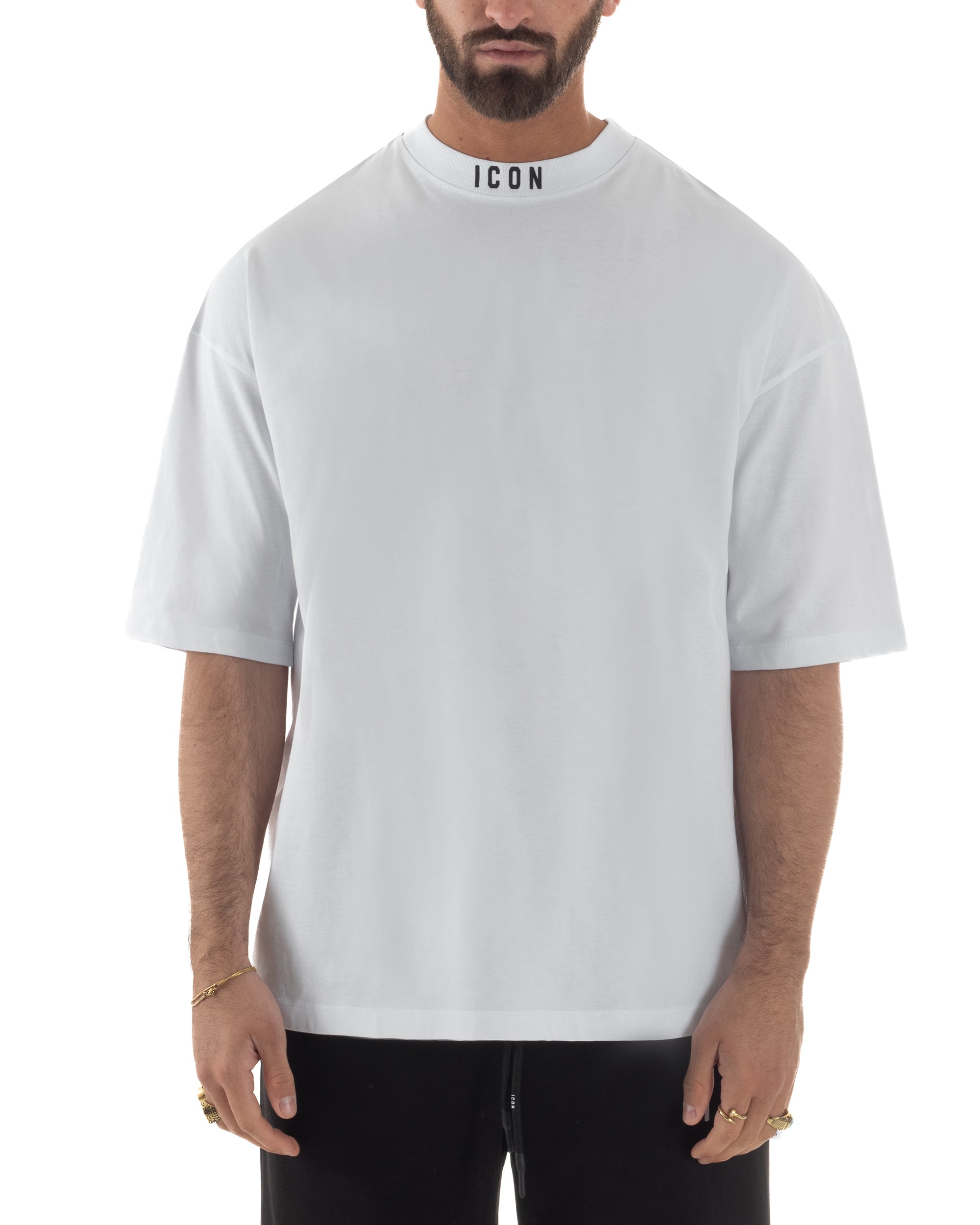 T-shirt uomo mezzo collo stampa basic oversize gola alta bianco ICON IUT008