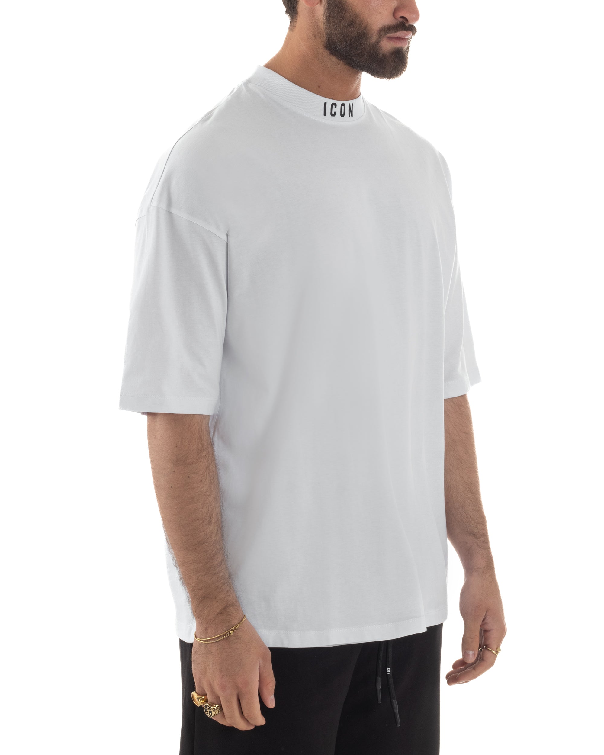T-shirt uomo mezzo collo stampa basic oversize gola alta bianco ICON IUT008