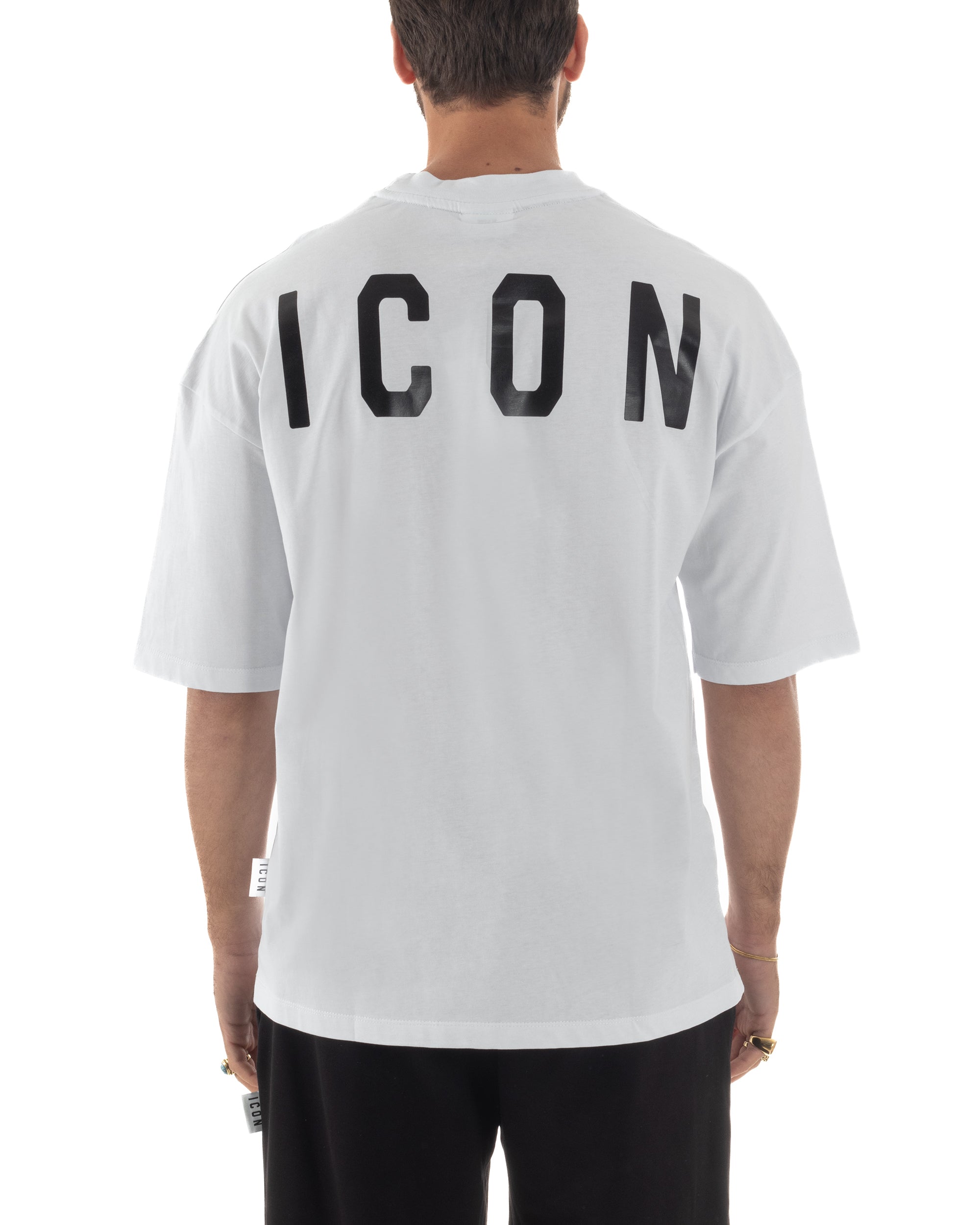 T-shirt uomo mezzo collo stampa basic oversize gola alta bianco ICON IUT008