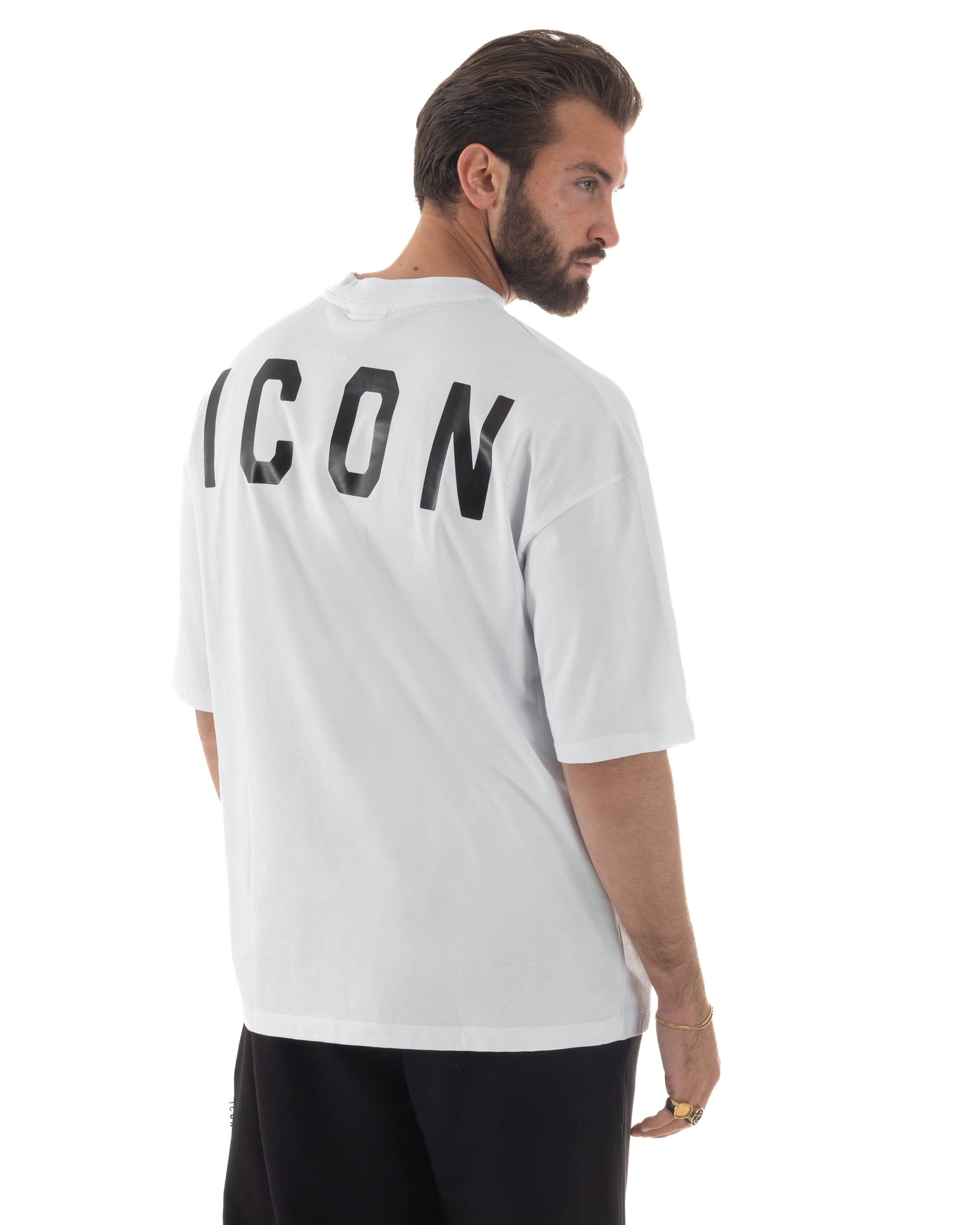 T-shirt uomo mezzo collo stampa basic oversize gola alta bianco ICON IUT008