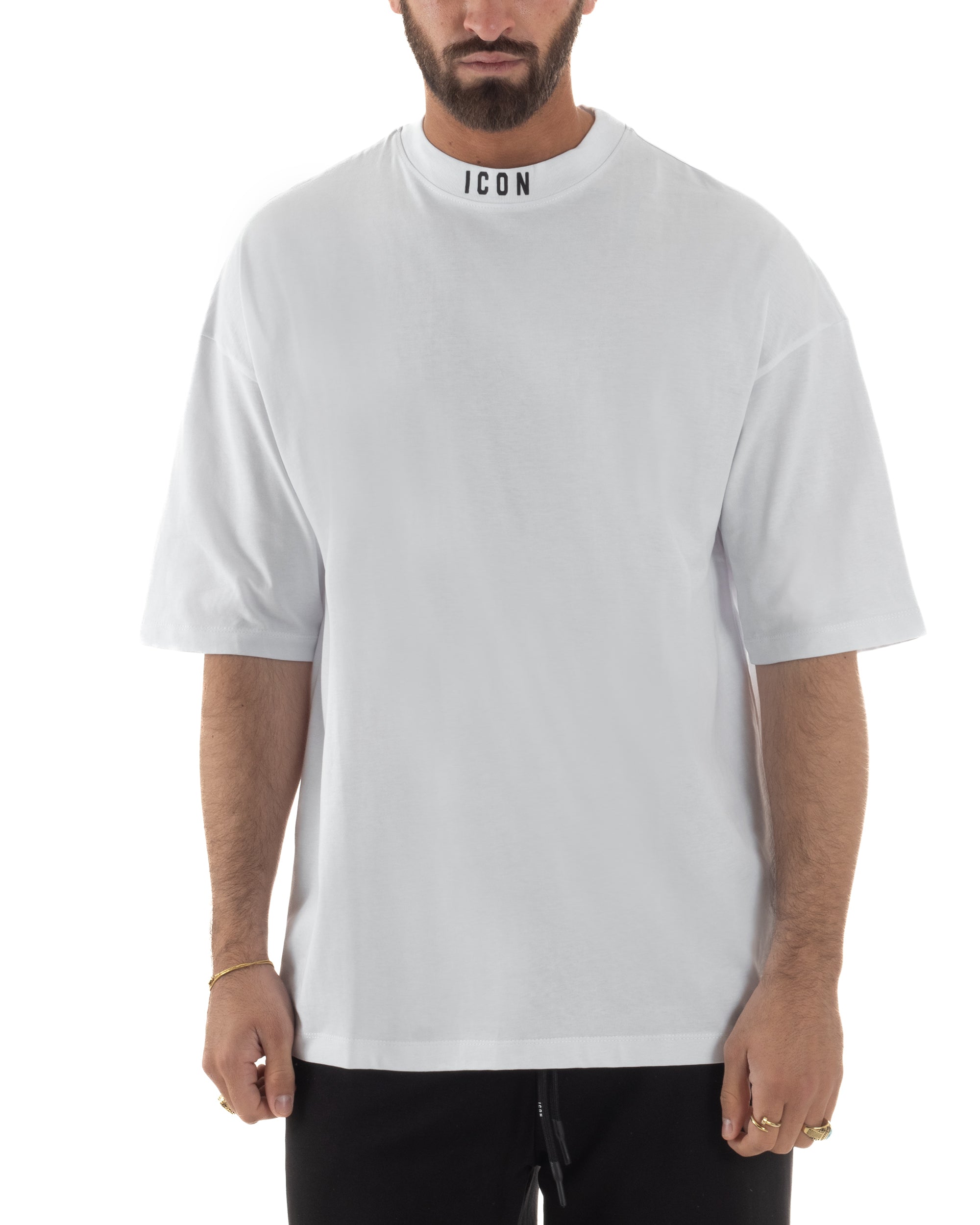 T-shirt uomo mezzo collo stampa basic oversize gola alta bianco ICON IUT008