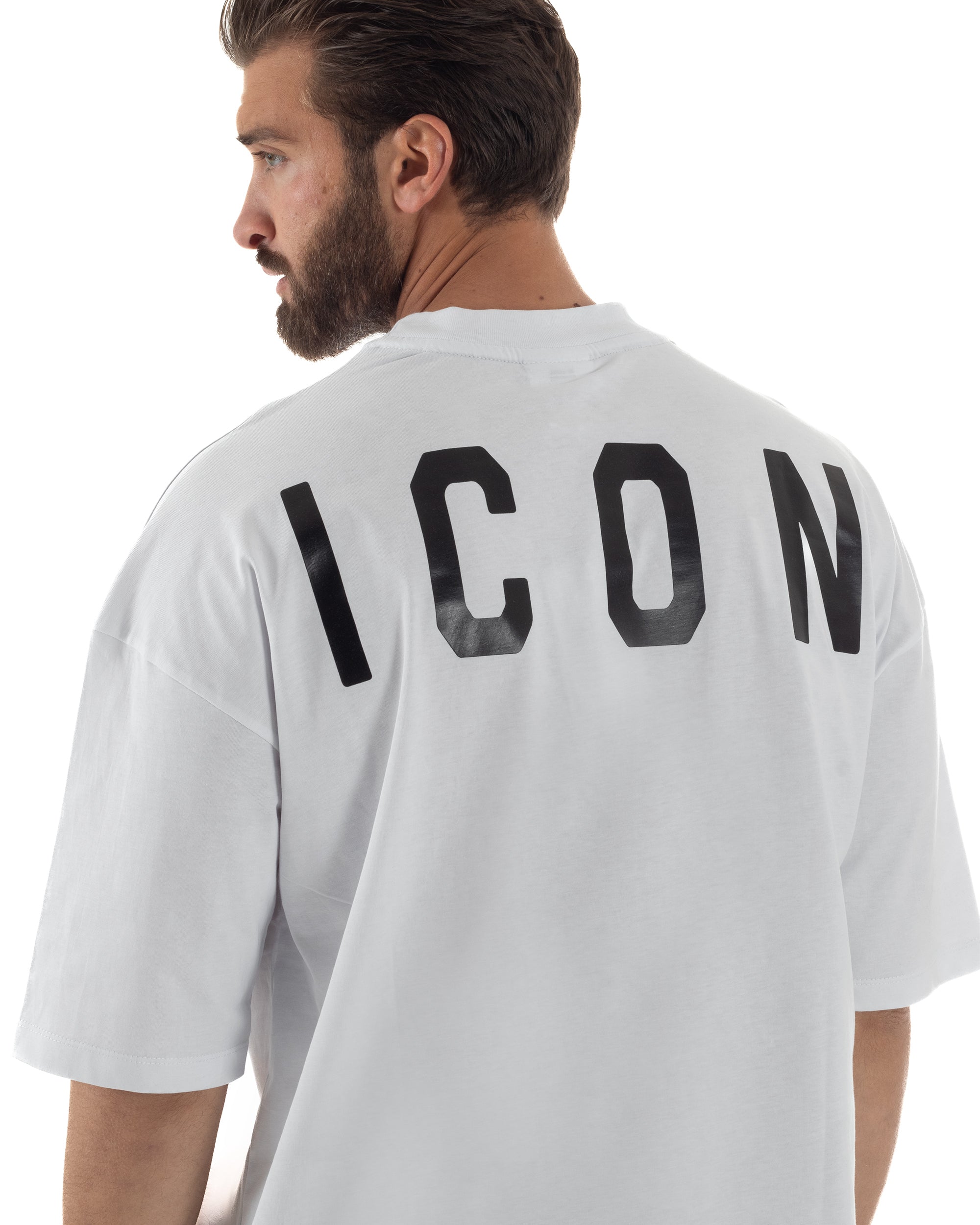 T-shirt uomo mezzo collo stampa basic oversize gola alta bianco ICON IUT008