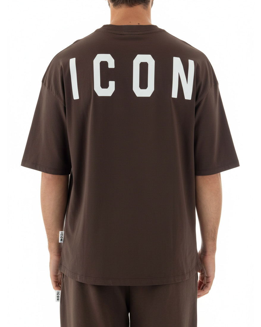 T-shirt uomo mezzo collo stampa basic oversize gola alta marrone ICON IUT008