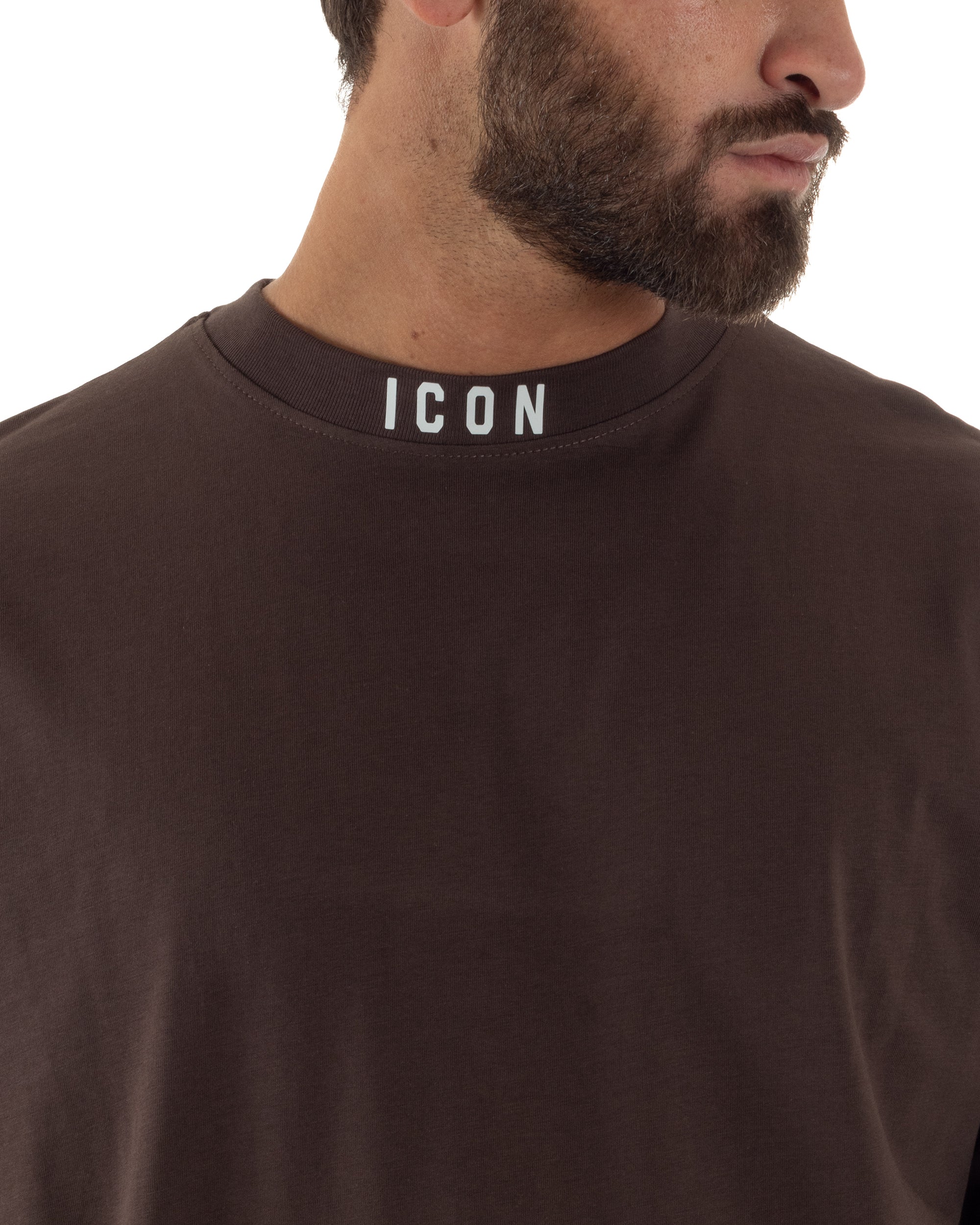 T-shirt uomo mezzo collo stampa basic oversize gola alta marrone ICON IUT008