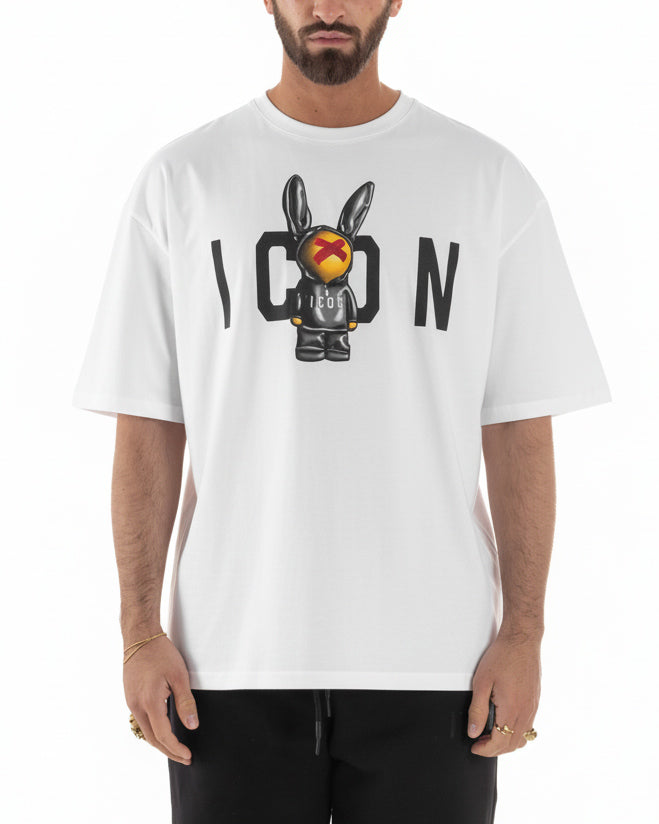 T-shirt uomo girocollo stampa pupazzo basic bianco ICON IUT026