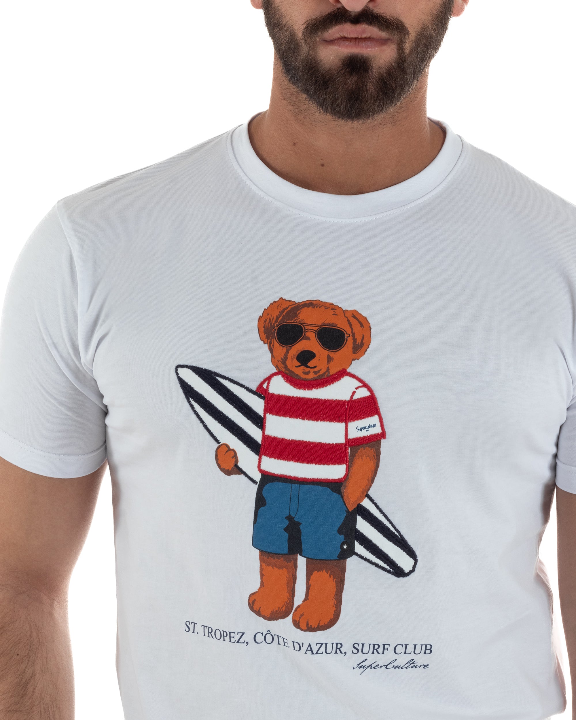 Dettaglio stampa Superculture Bear surfer St. Tropez Côte d'Azur Surf Club scritta serif