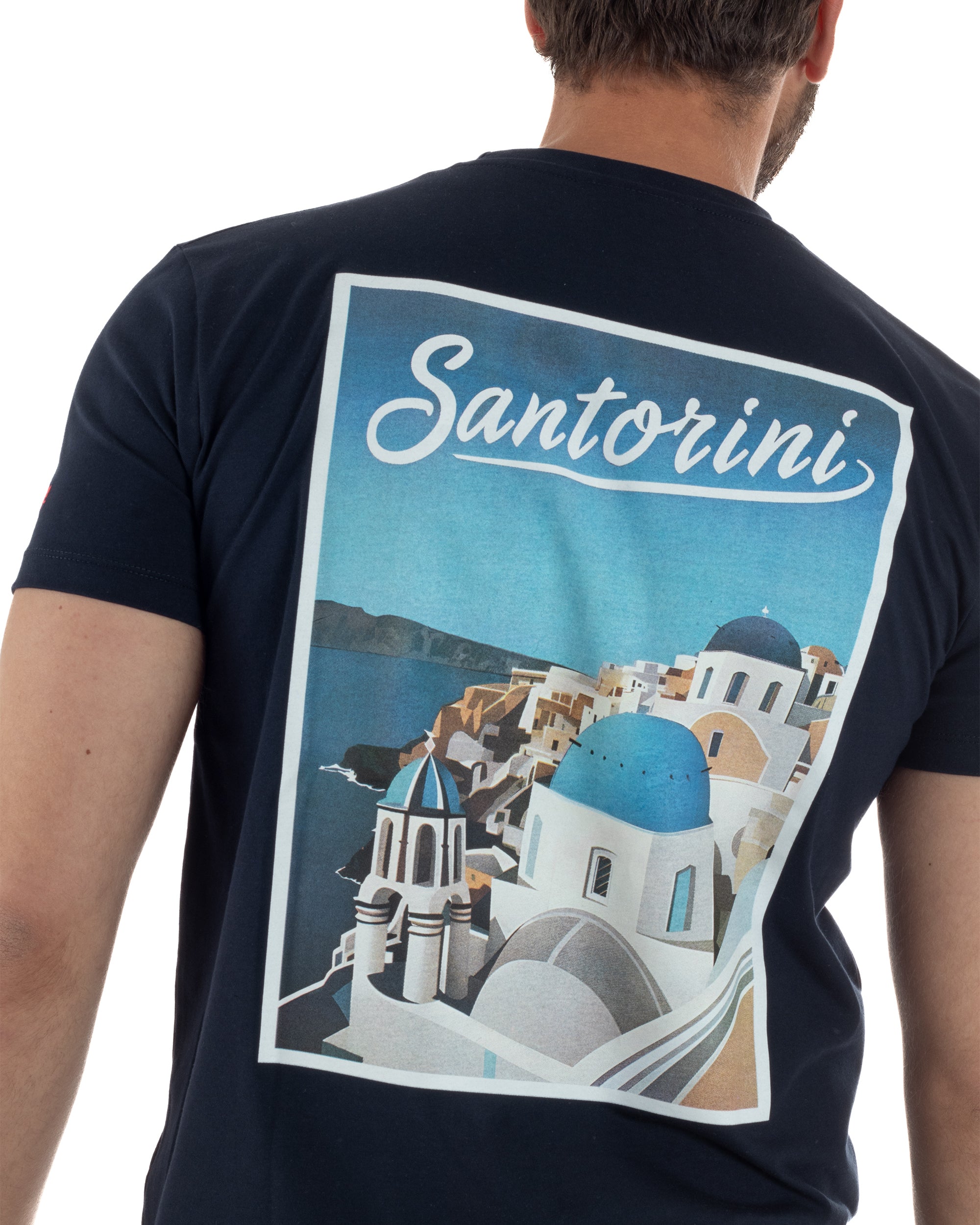 T-shirt uomo girocollo ricamo stampa santorini basic blu SUPERCULTURE-A1831