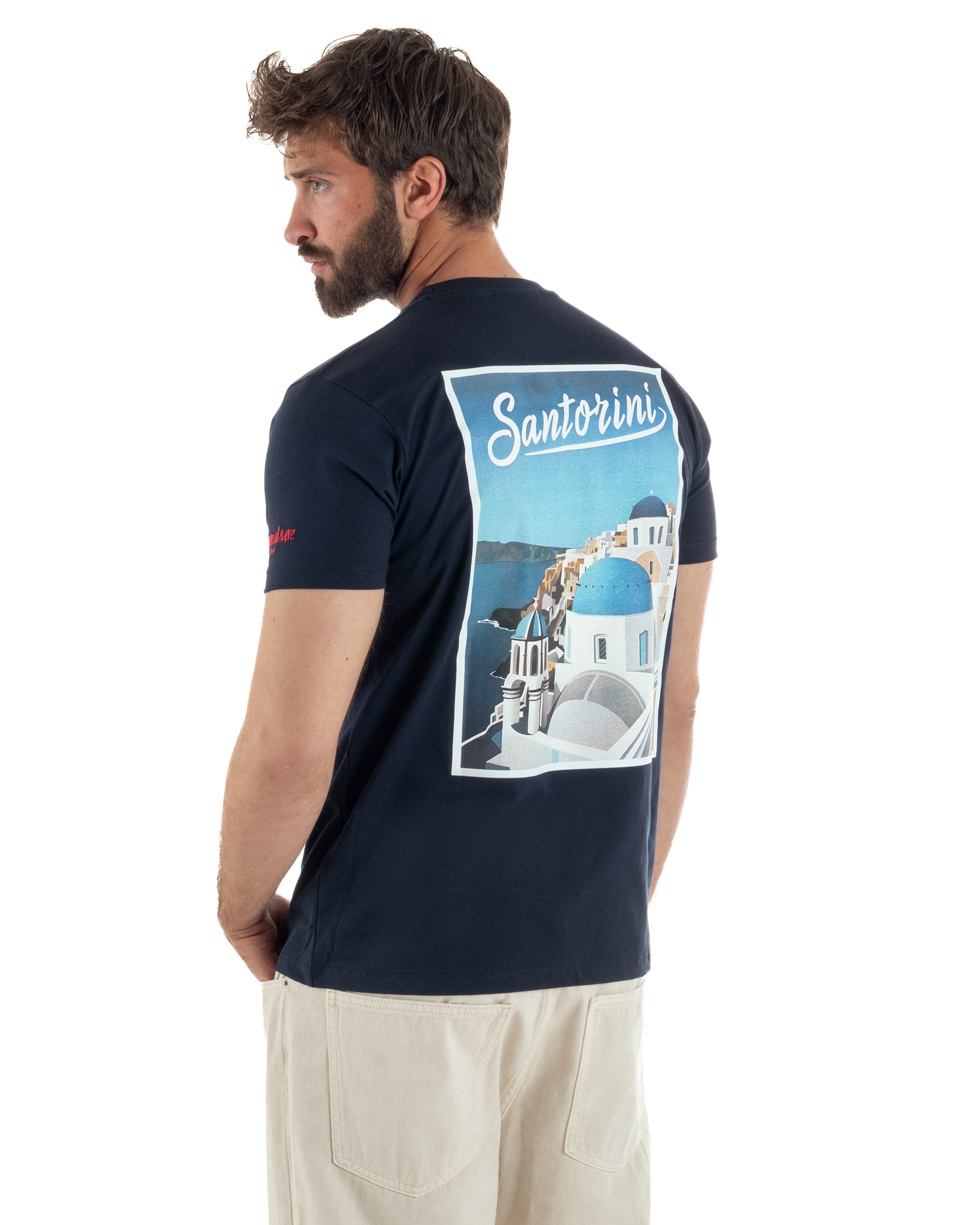 T-shirt uomo girocollo ricamo stampa santorini basic blu SUPERCULTURE-A1831